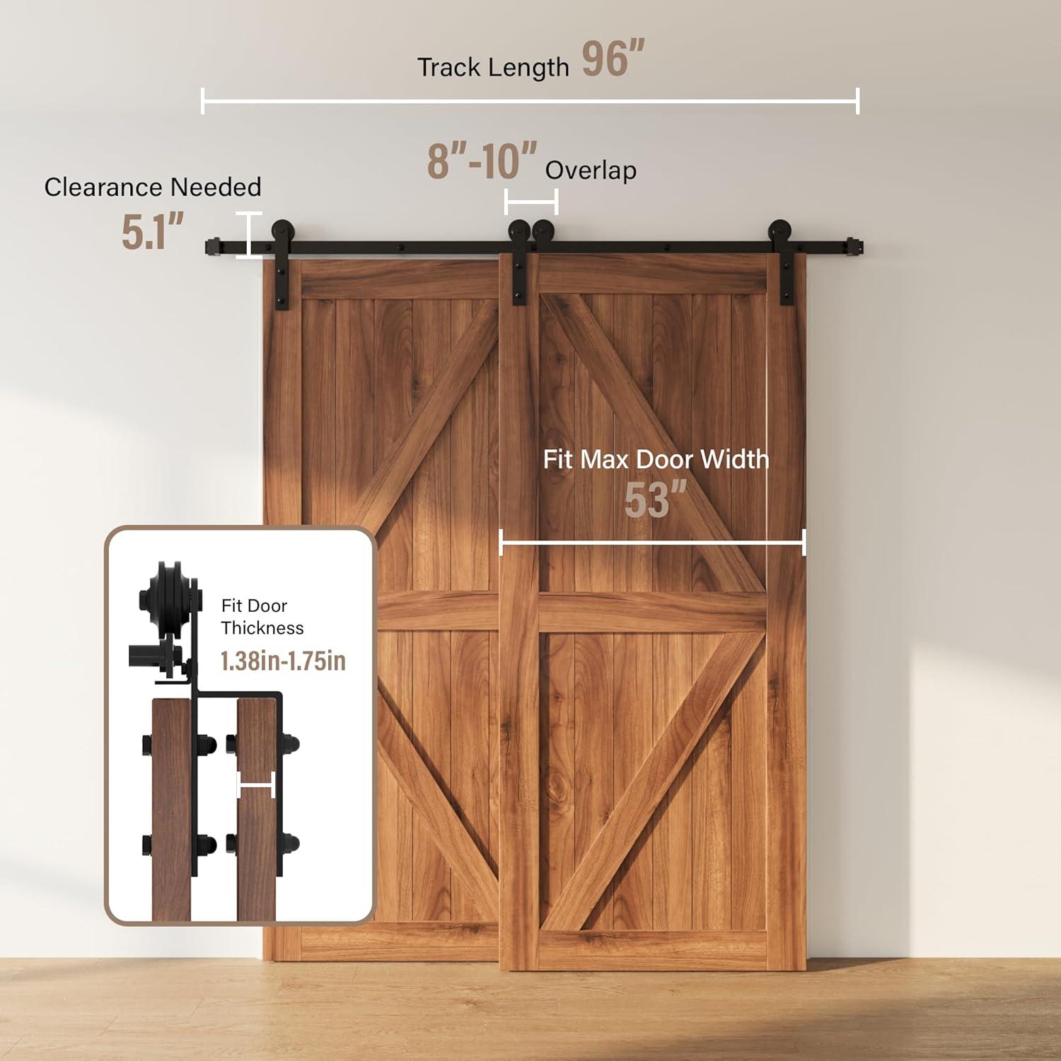 8FT Matte Black Single Track Bypass Barn Door Hardware Kit