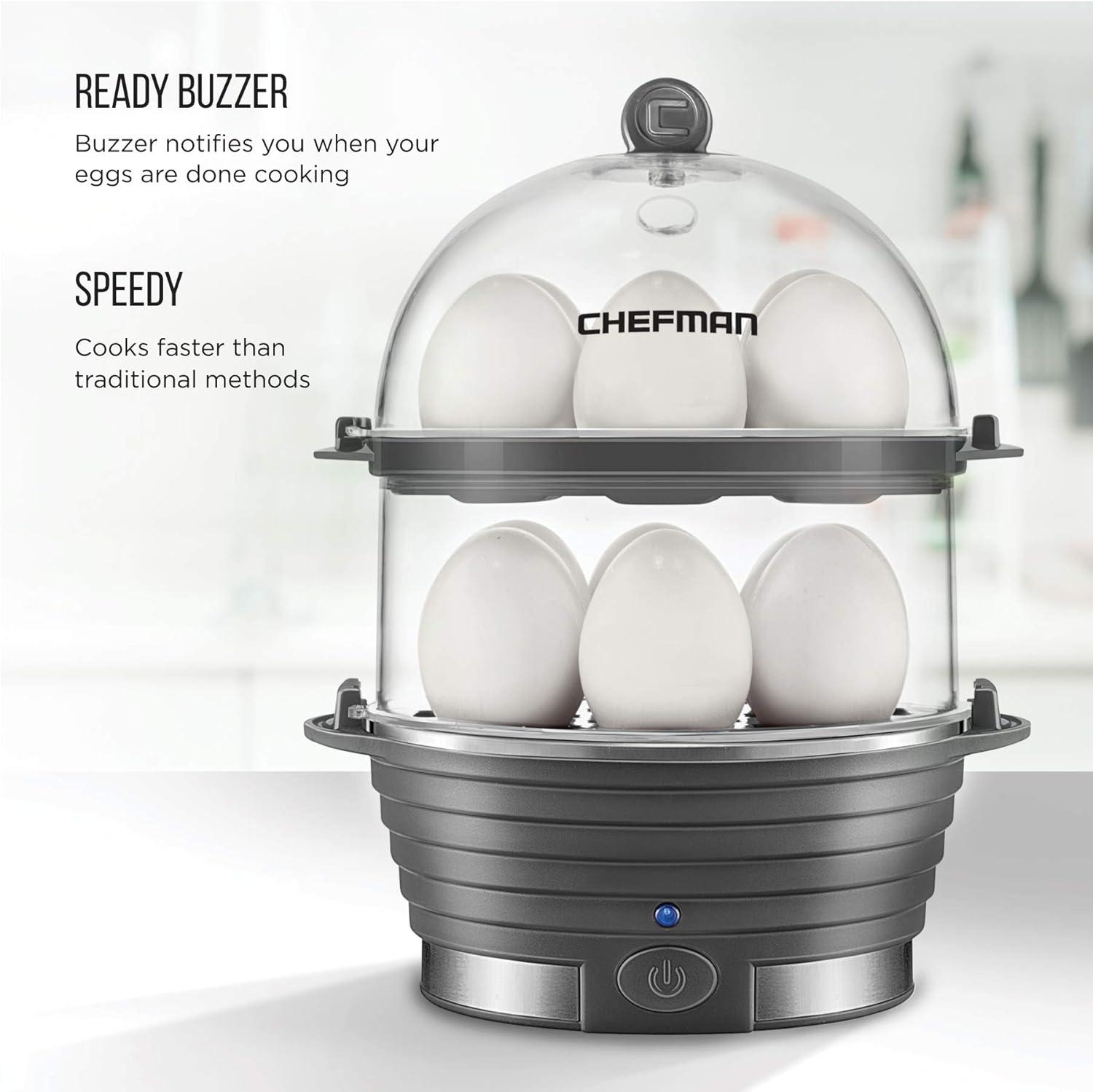 Chefman Gray Double Decker Electric Egg Cooker and Steamer