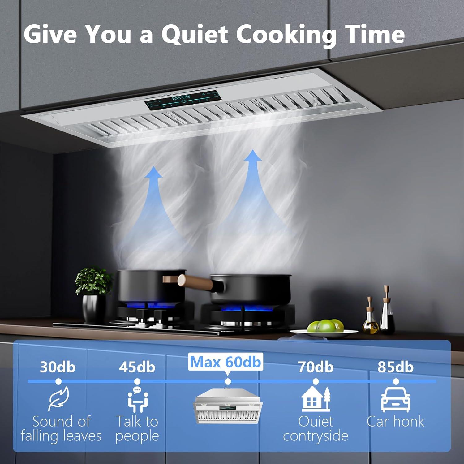 30" Convertible Insert Range Hood 900 CFM 4 Speeds Gesture Control with Charcoal Filter LED Light in Stainless Steel Silver