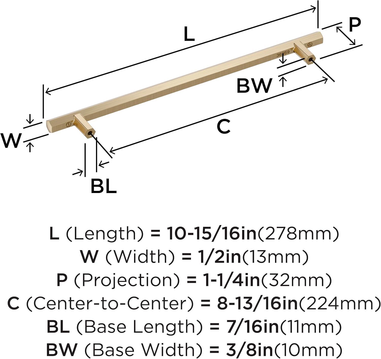 Amerock Caliber 8-13/16 inch (224mm) Center-to-Center Golden Champagne Cabinet Pull