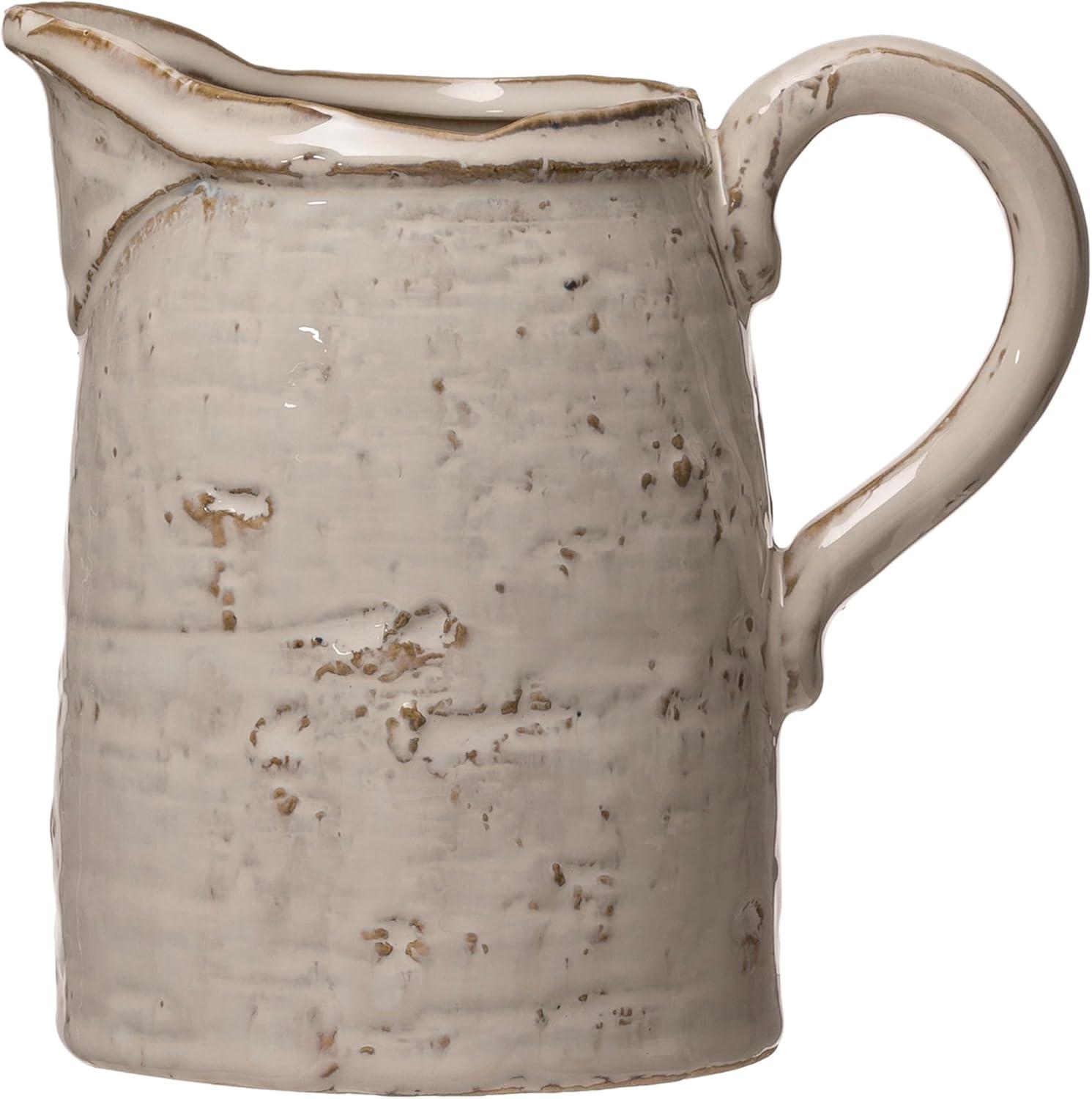 Creative Co-Op 28 oz. Stoneware Pitcher, Reactive Glaze, White (Each One Will Vary)