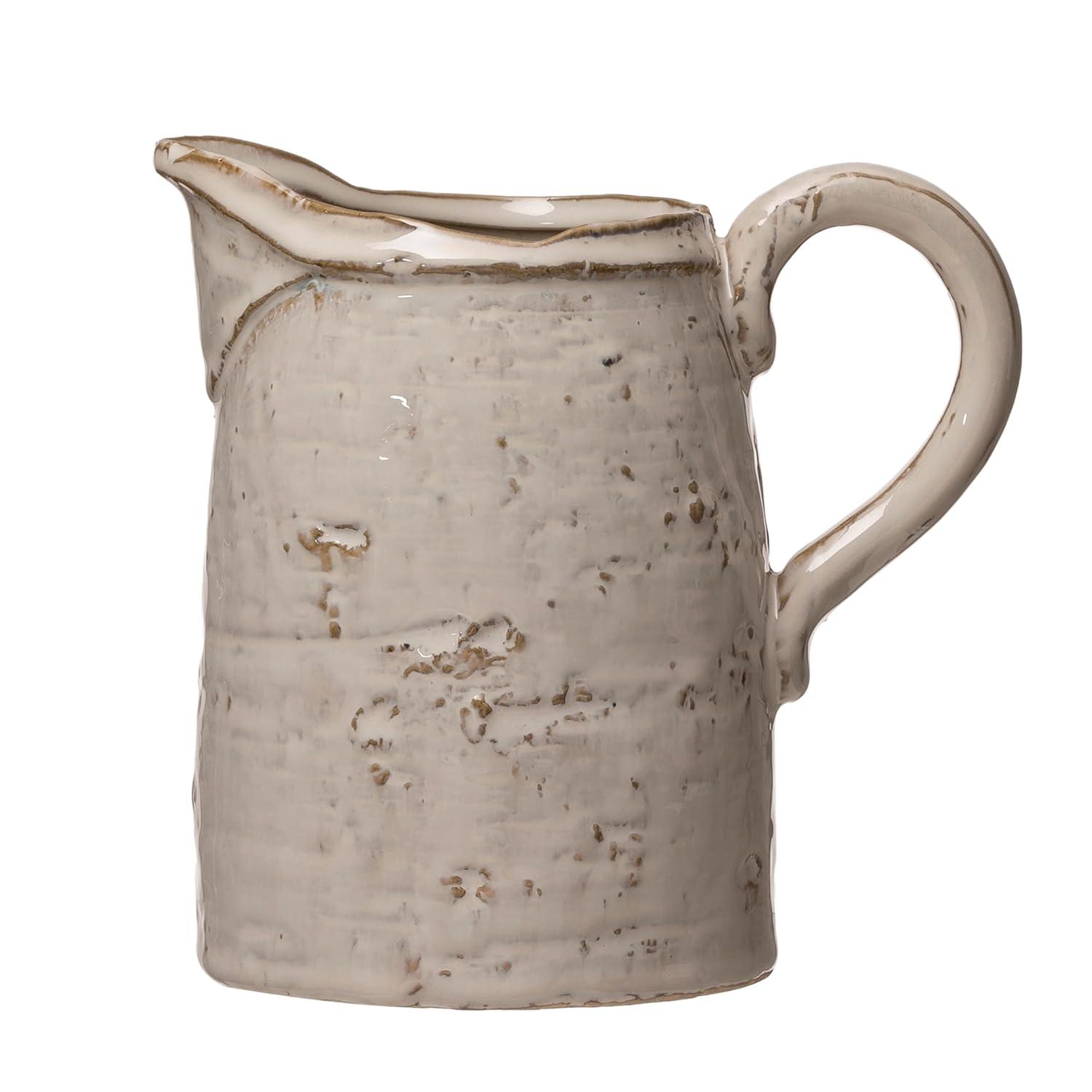 Storied Home 28 oz. Stoneware Pitcher, Reactive Glaze, White (Each One Will Vary)