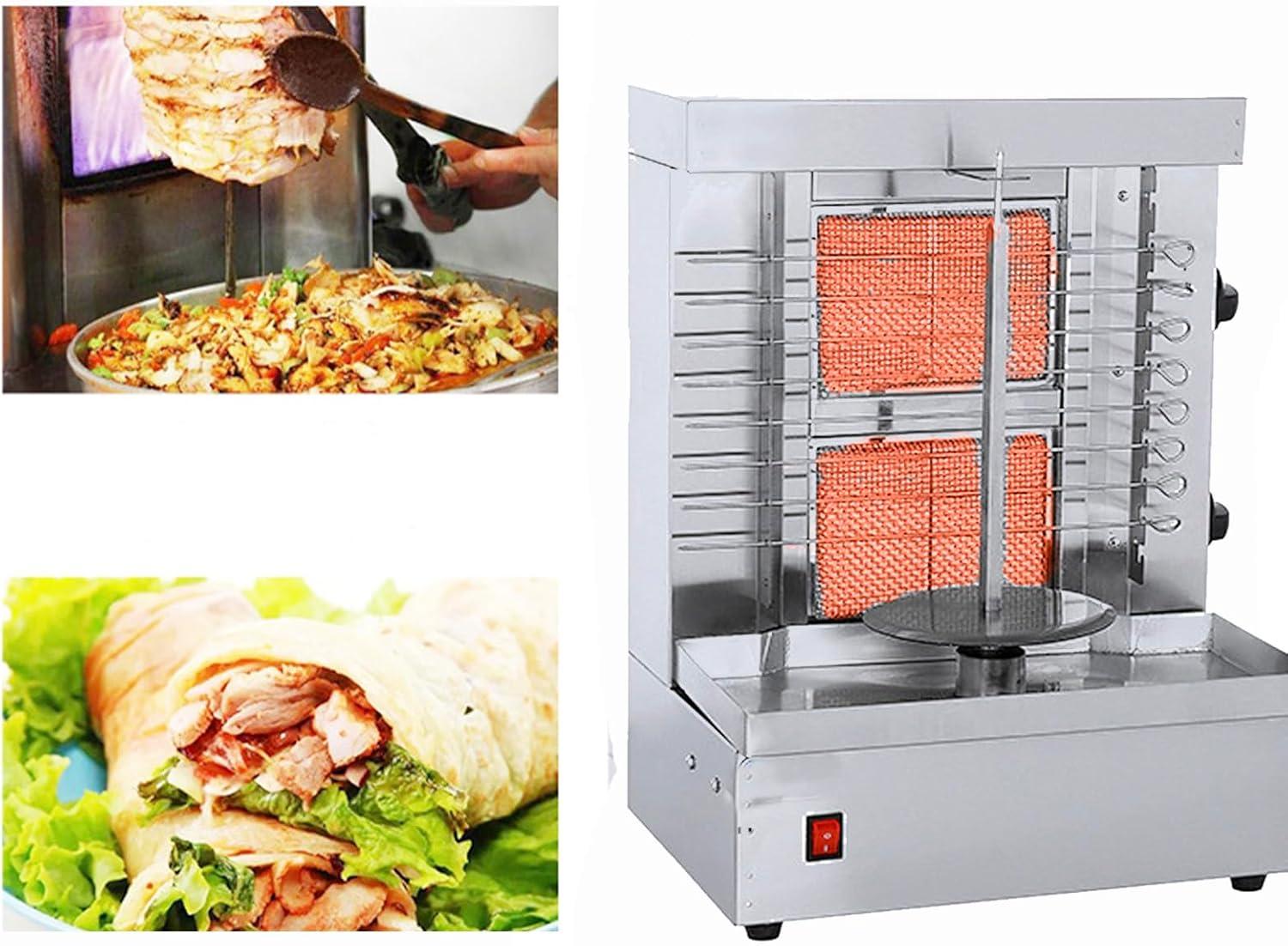 Homira Vertical Shawarma Machine - 2 Burner Rotisserie Grill, Doner Kebab and Tacos Al Pastor Machine with 10 Kebab Skewers