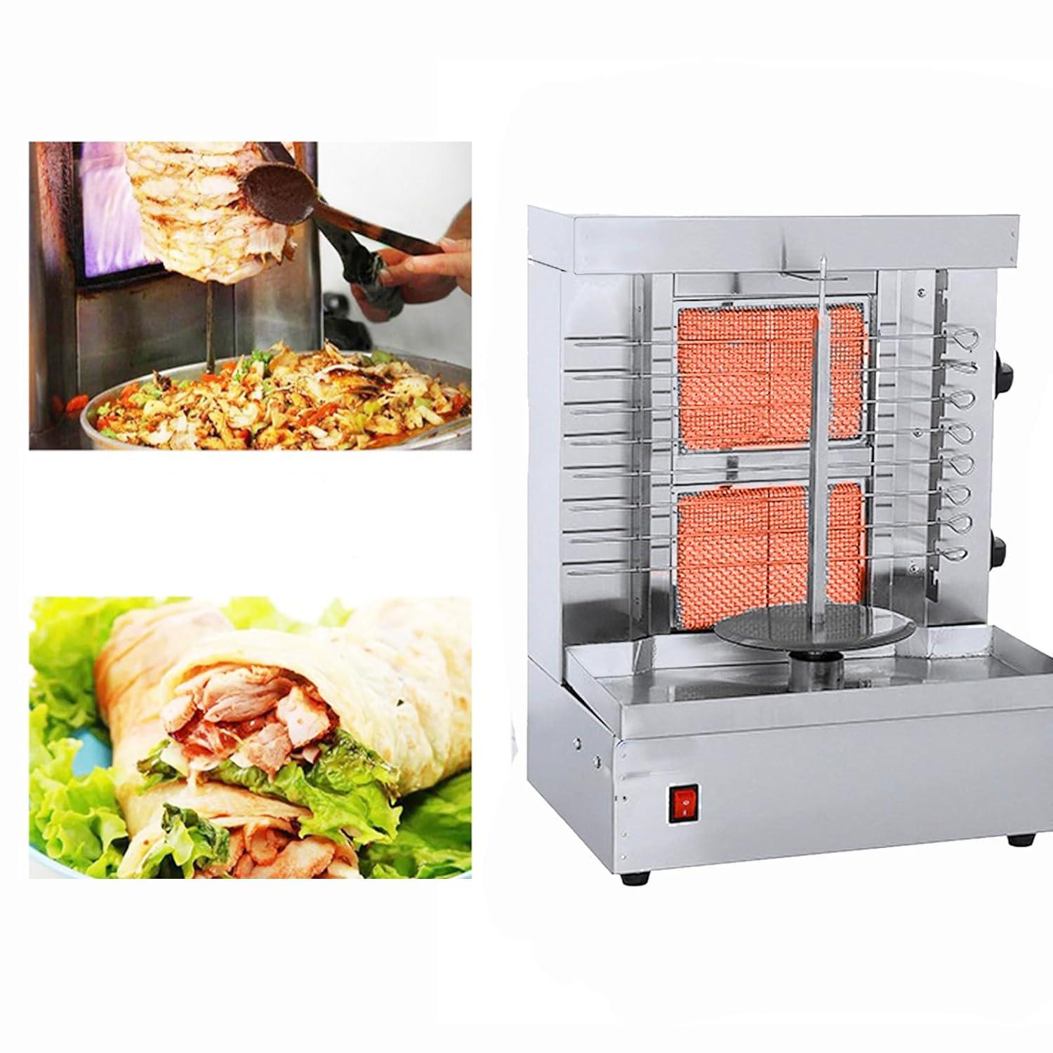 Homira Vertical Shawarma Machine - 2 Burner Rotisserie Grill, Doner Kebab and Tacos Al Pastor Machine with 10 Kebab Skewers