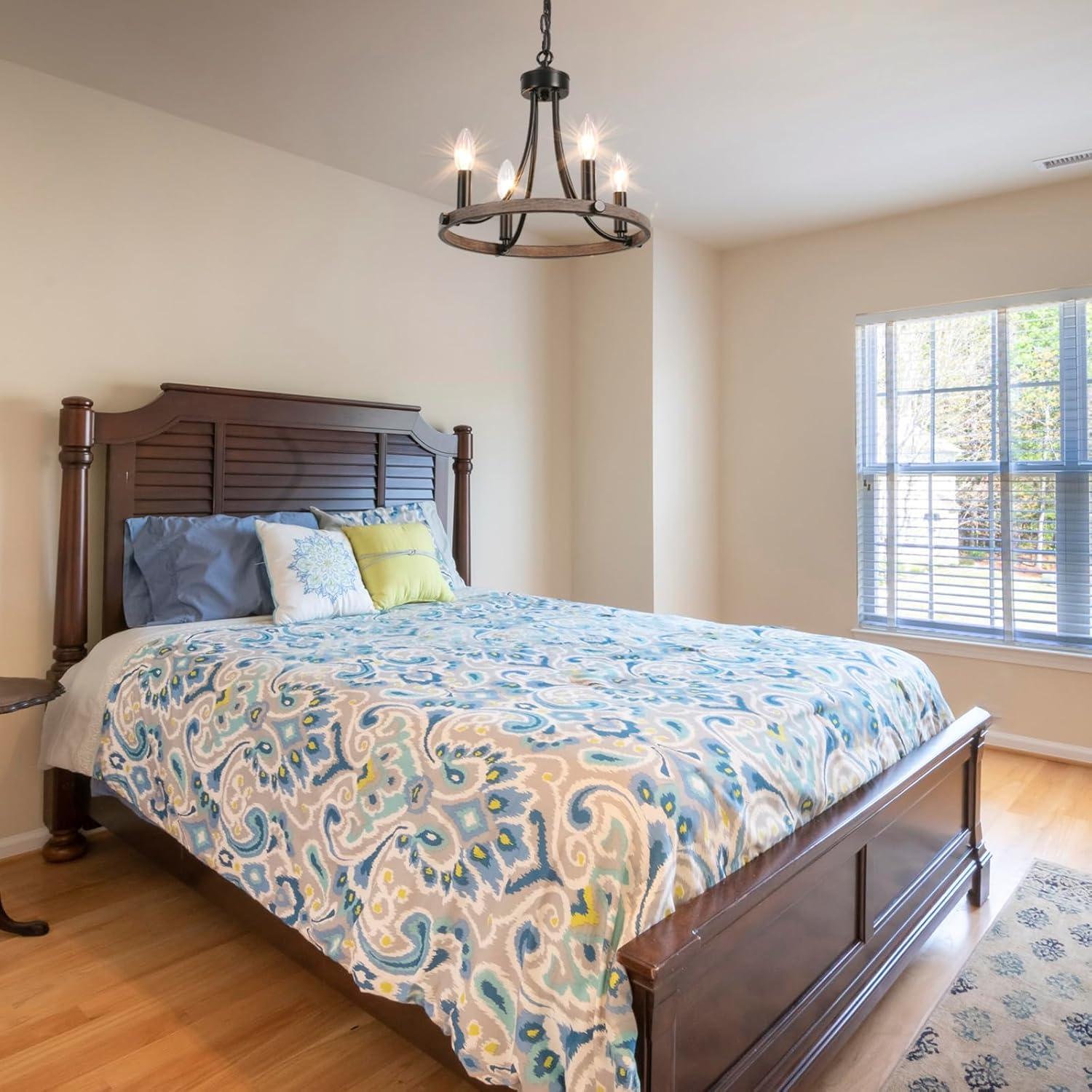 4-Light Black Modern Adjustable Height Light Fixture Wagon Wheel Chandelier