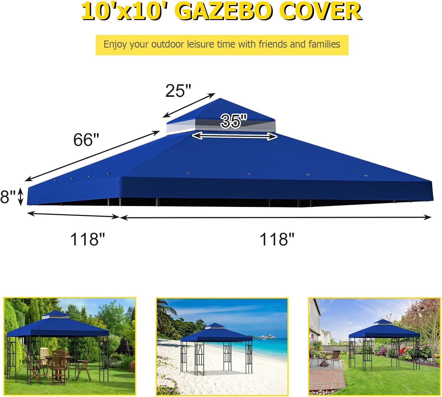 SUNNY 10x10 FT Gazebo Replacement Canopy Top Double Tier Canopy Top Cover (Blue)