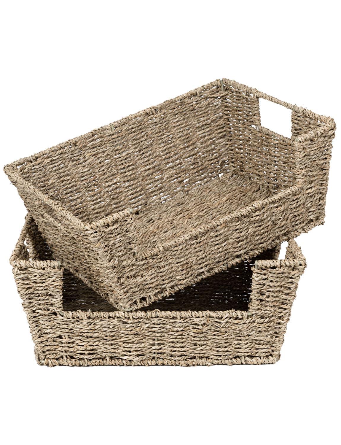 StorageWorks Wicker Storage Basket for Pantry Organizers and Storage, Stackable Seagrass Pantry Baskets for Shelves, 2-Pack