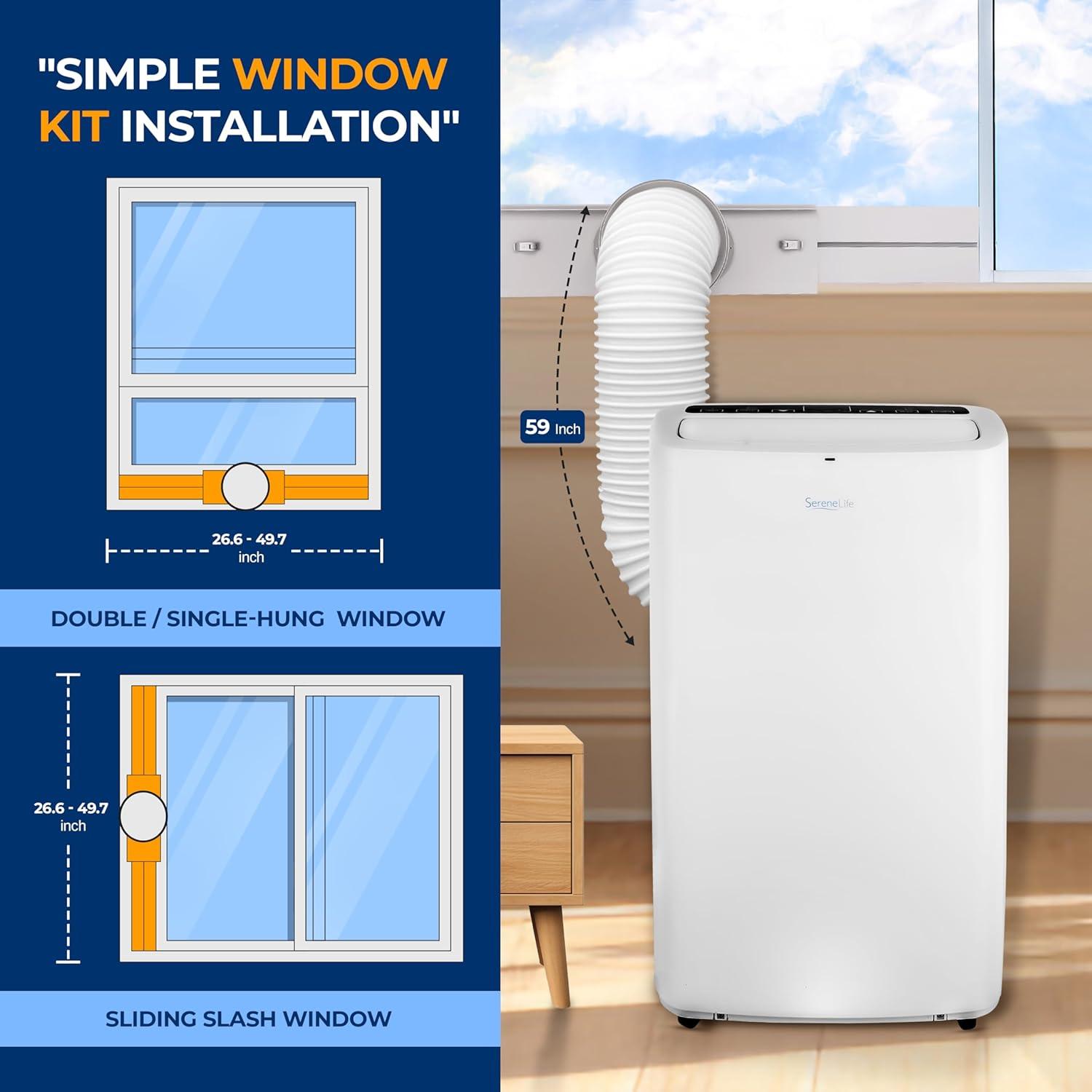 SereneLife Compact Home AC Cooling Unit with Built-in Dehumidifier & Fan Modes, 14,000 BTU, (White)