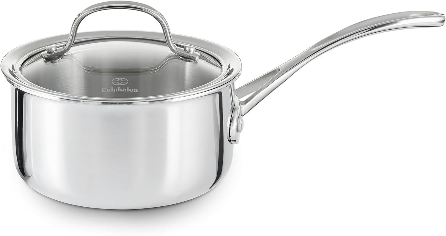 Tri-Ply Stainless Steel 1.5-Quart Saucepan with Glass Lid