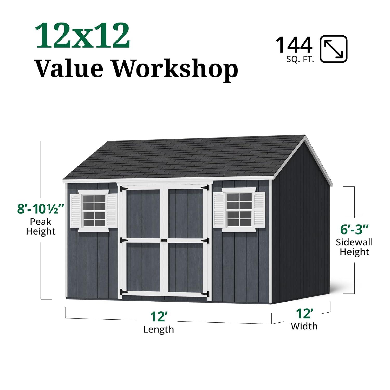 Little Cottage Co. 12x12 Value Workshop Shed with Operable Windows, Outdoor Wood Storage Do-It-Yourself Precut Kit
