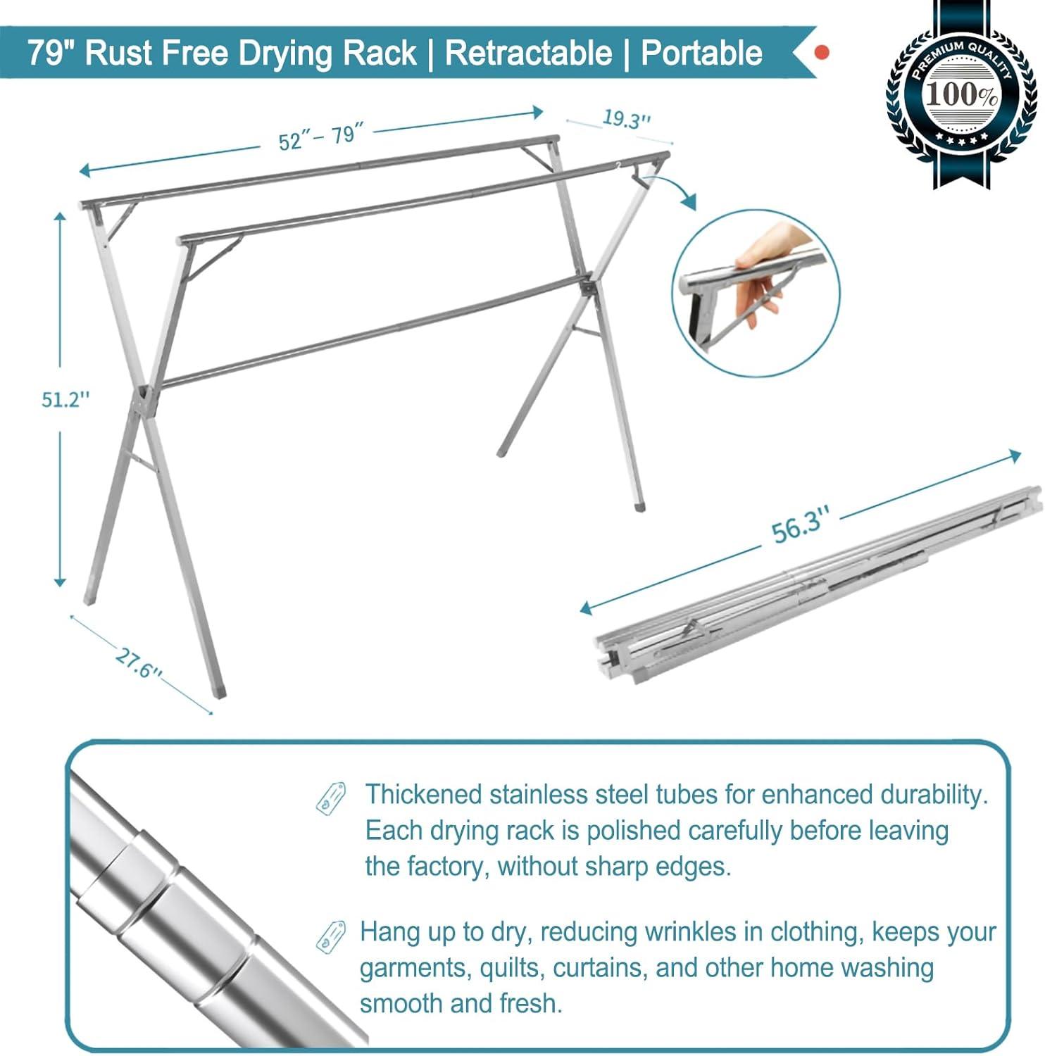 JAUREE 79-Inch Stainless Steel Foldable Clothes Drying Rack