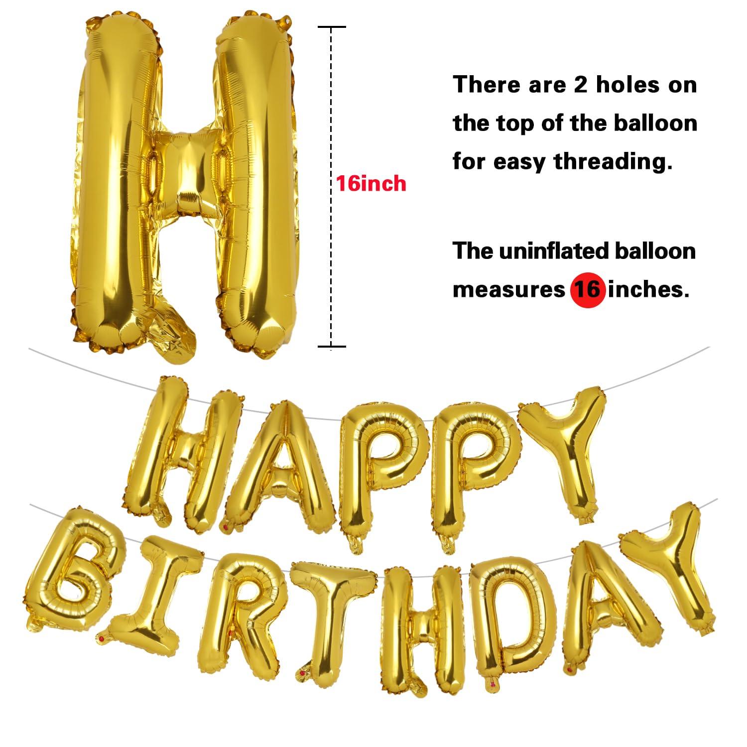 Happy Birthday Balloon Banner Party 16 Inch 3D Aluminum Foil Balloon kit Birthday Party Decor - gold