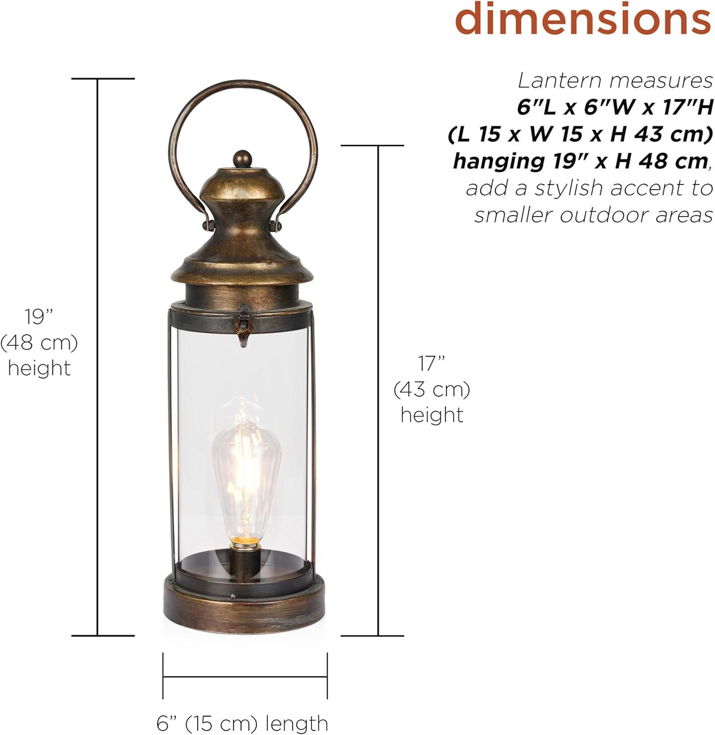 Gold Metal & Glass Lantern with Warm White LED Patio Light, Small