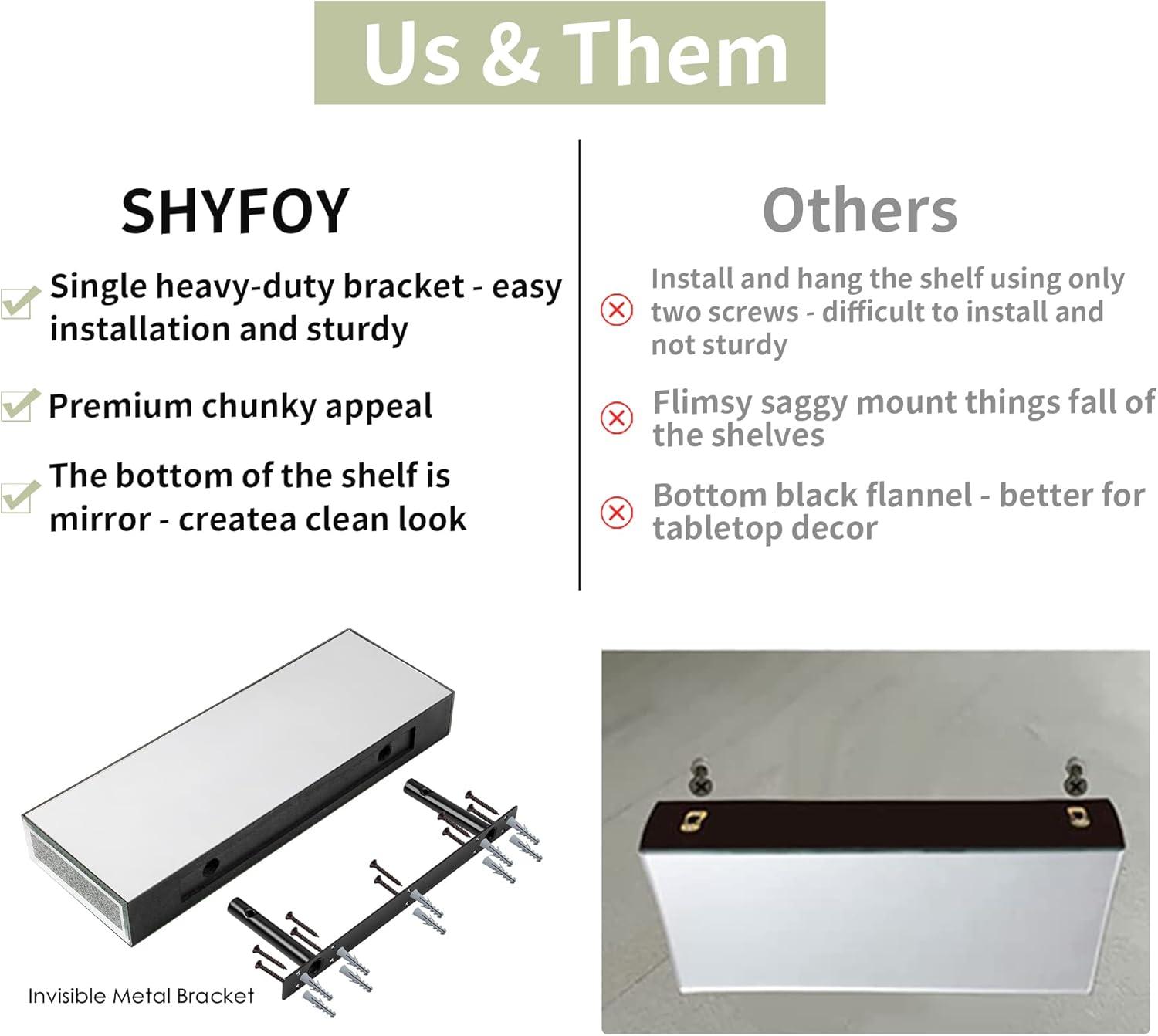 SHYFOY 2 Piece Mirror Floating Wall Shelf for Home Kitchen