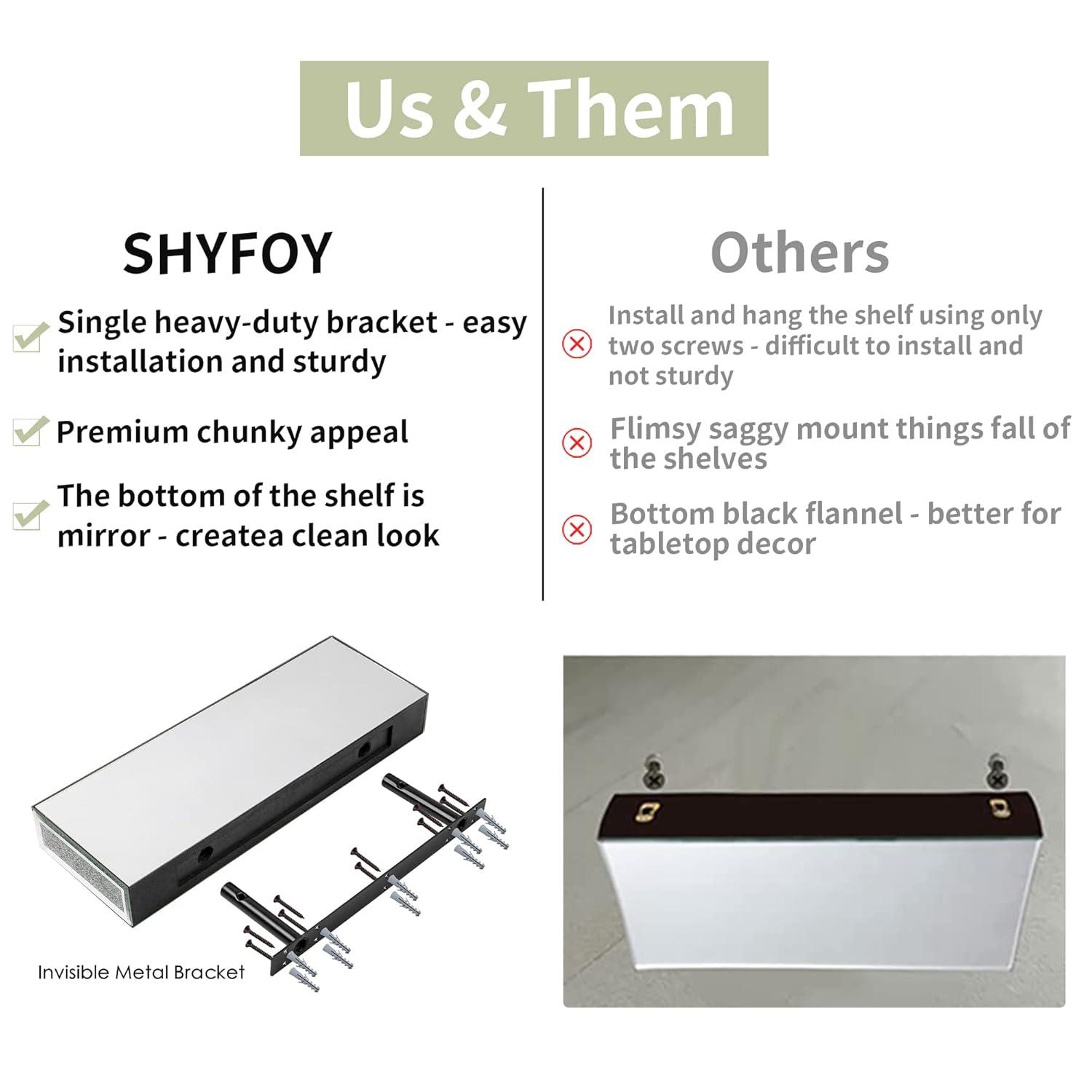 SHYFOY 2 Piece Mirror Floating Wall Shelf for Home Kitchen