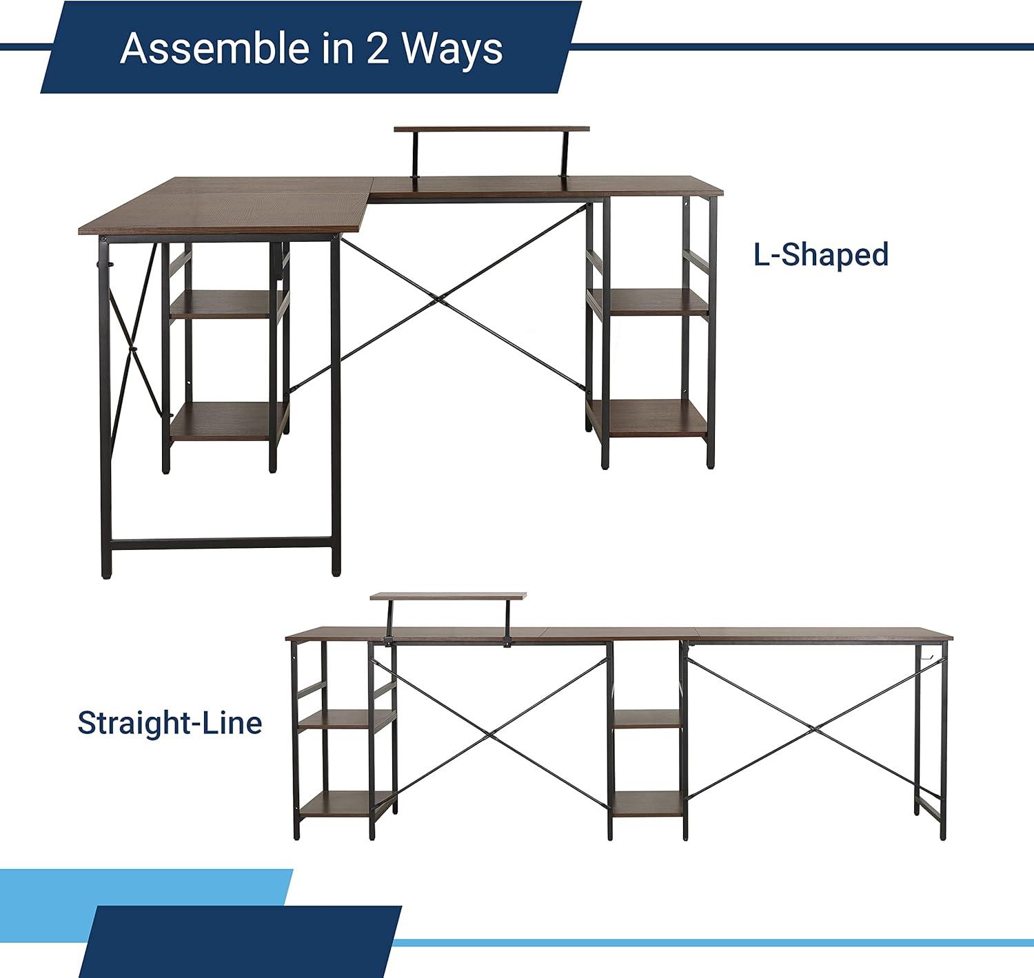 ErgoEdge Black Wood L-Shaped Gaming Computer Desk