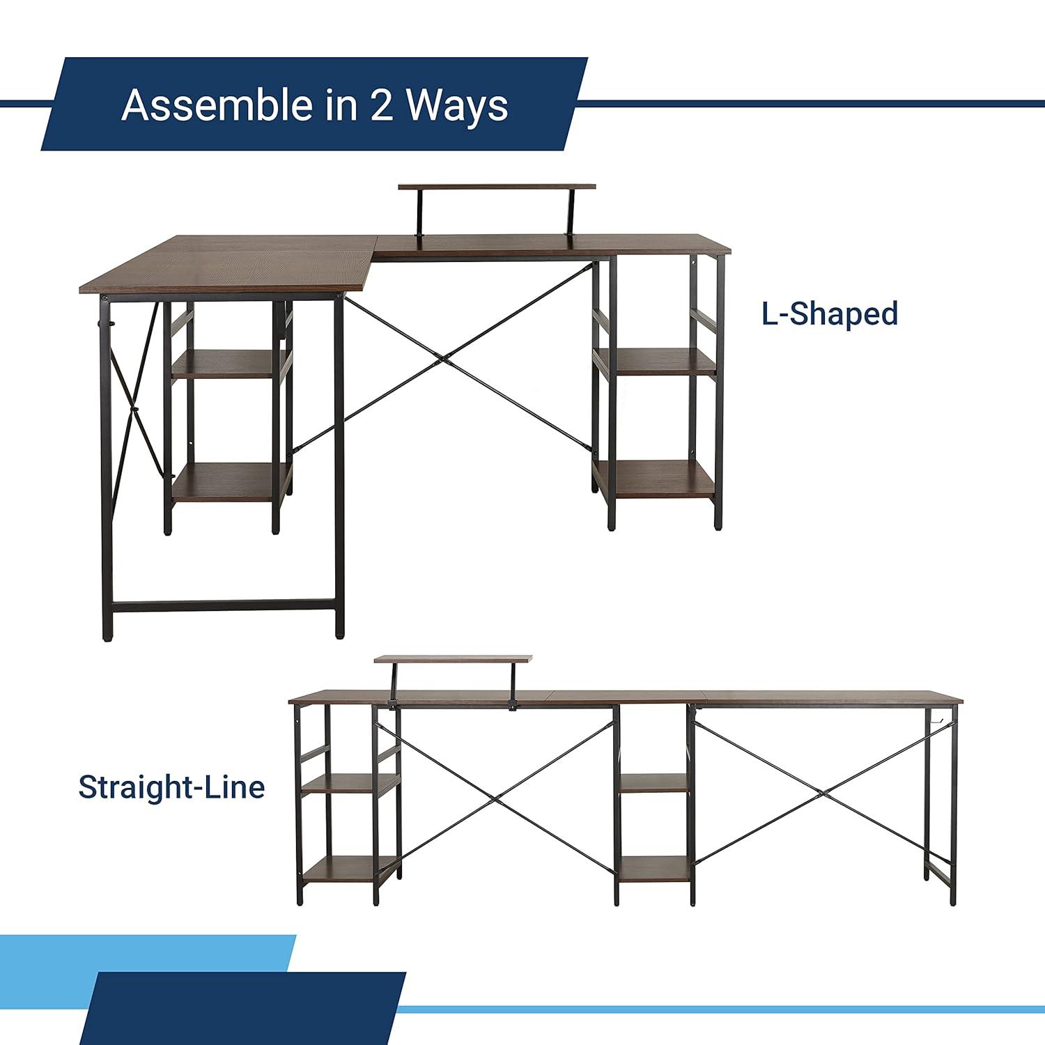 Inbox Zero Techni Mobili L-Shape Industrial Desk With Storage Shelves | Wayfair