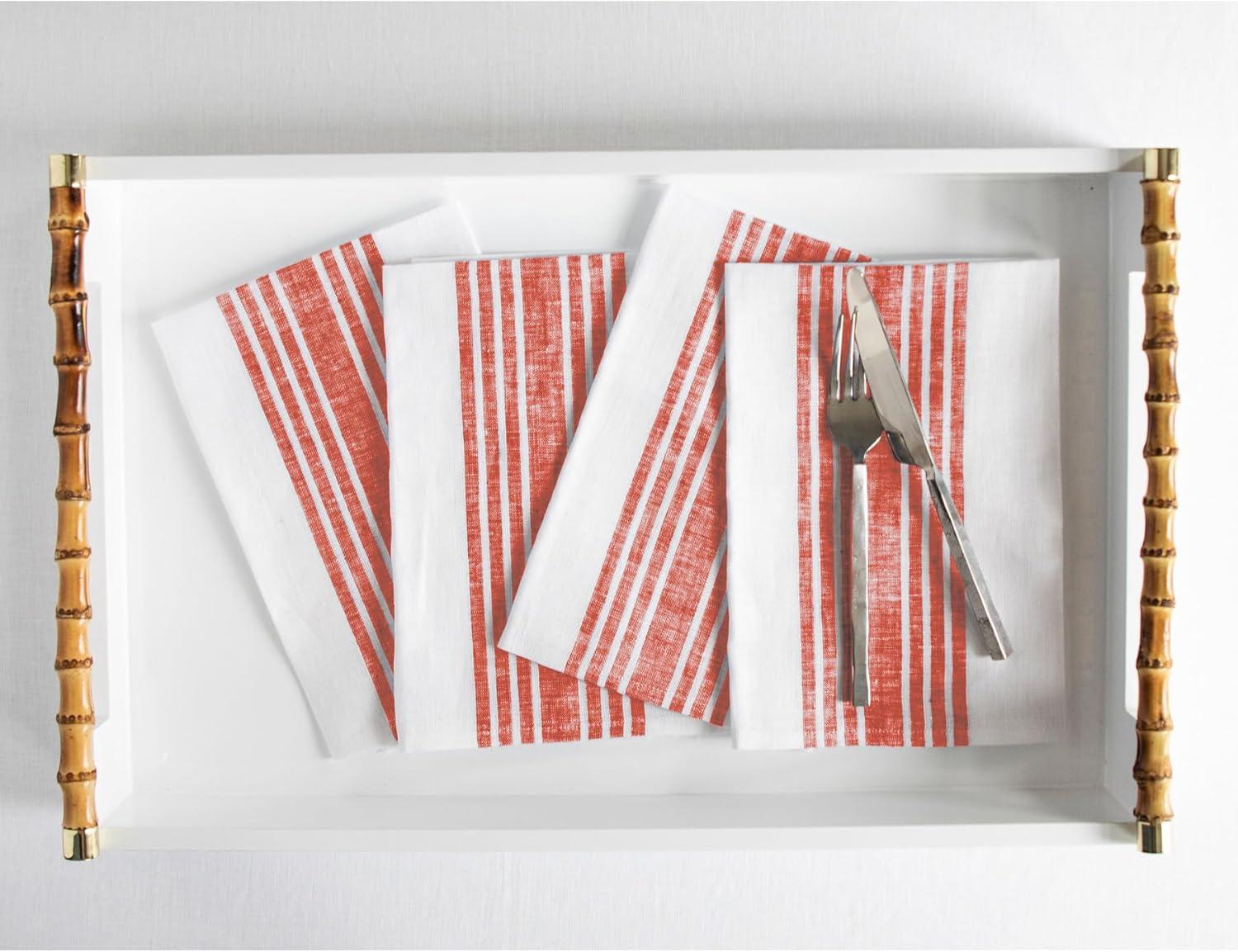 Red and White Striped Linen Farmhouse Napkins Set of 4