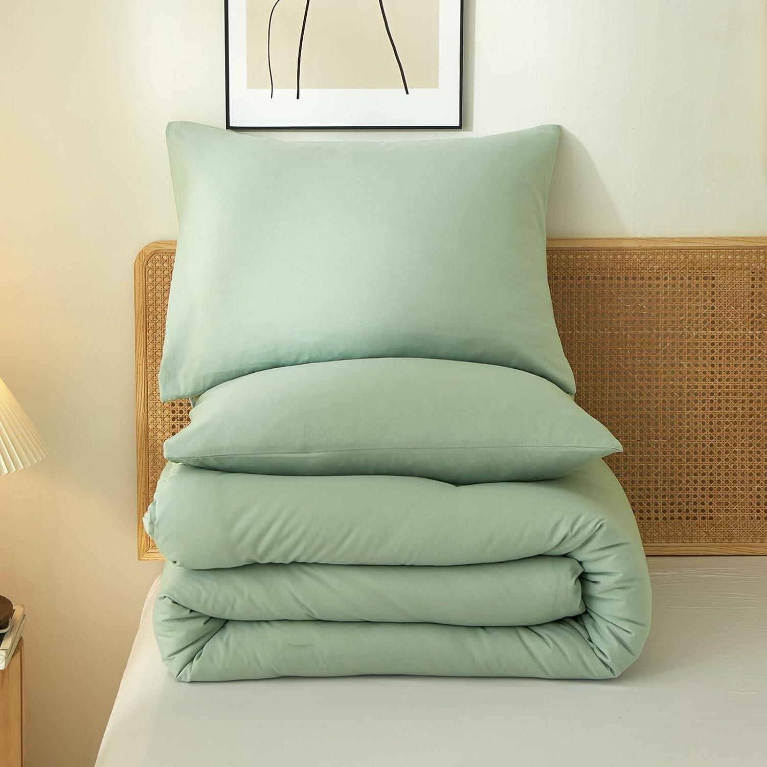 SPRINDAY Queen Comforter Set For Adult, 3 Piece Sage Green Comforter Sets & Bedding For All Season