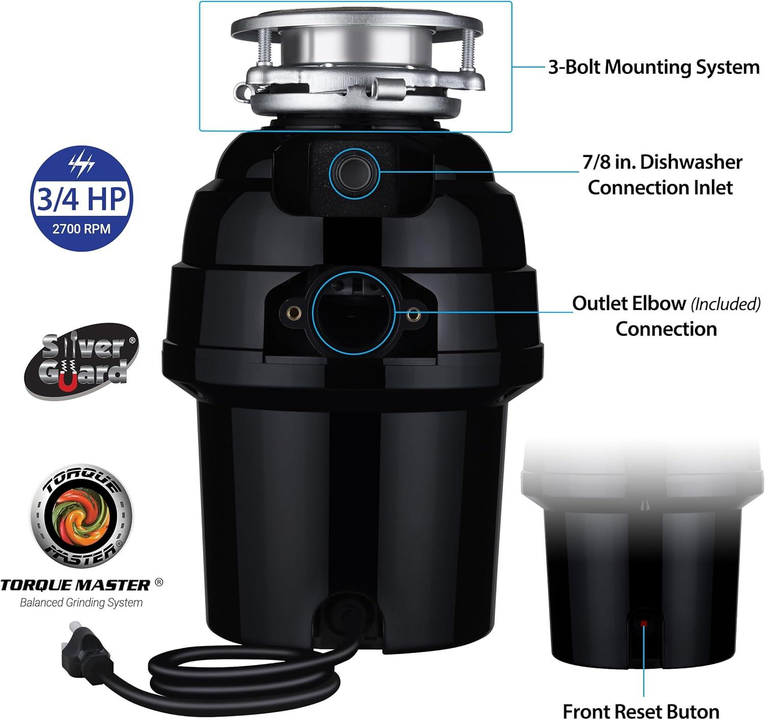 Waste Maid Deluxe 3/4 HP Continuous Feed Garbage Disposal 10-US-WM-458-3B