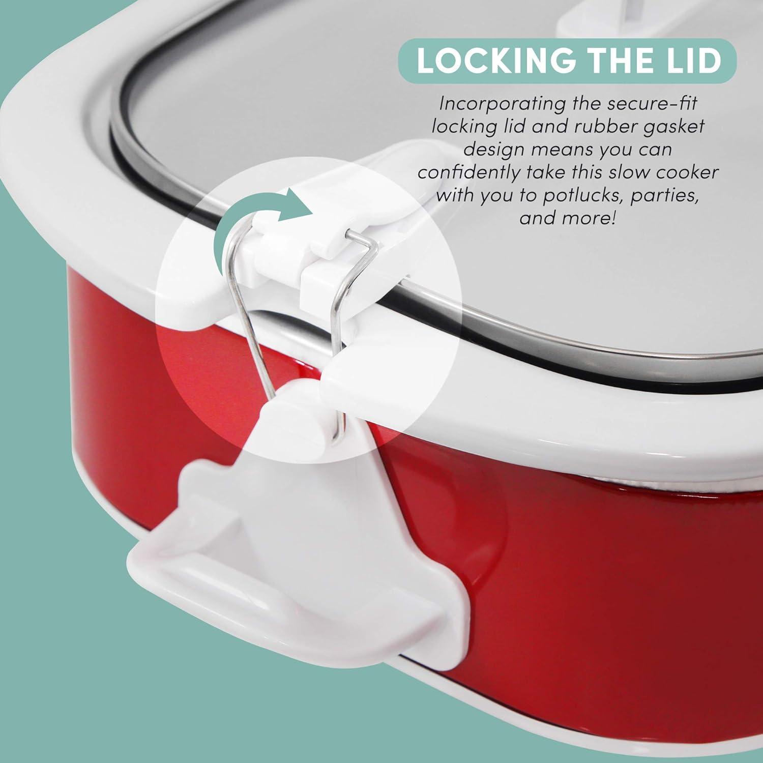 Red 3.5 Qt Oval Slow Cooker with Locking Lid