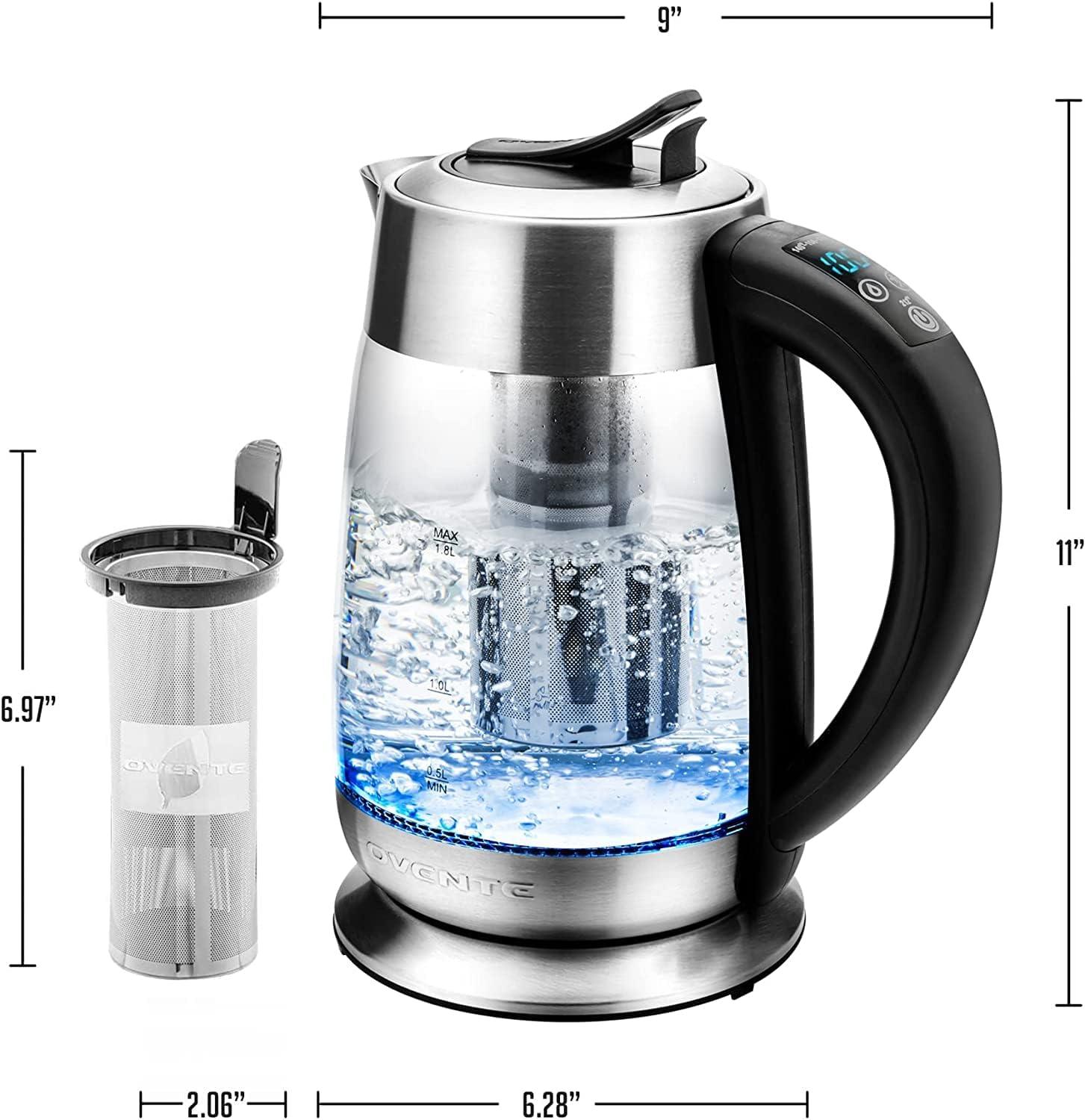 1.8 Liter Silver Glass Electric Kettle with Temperature Control