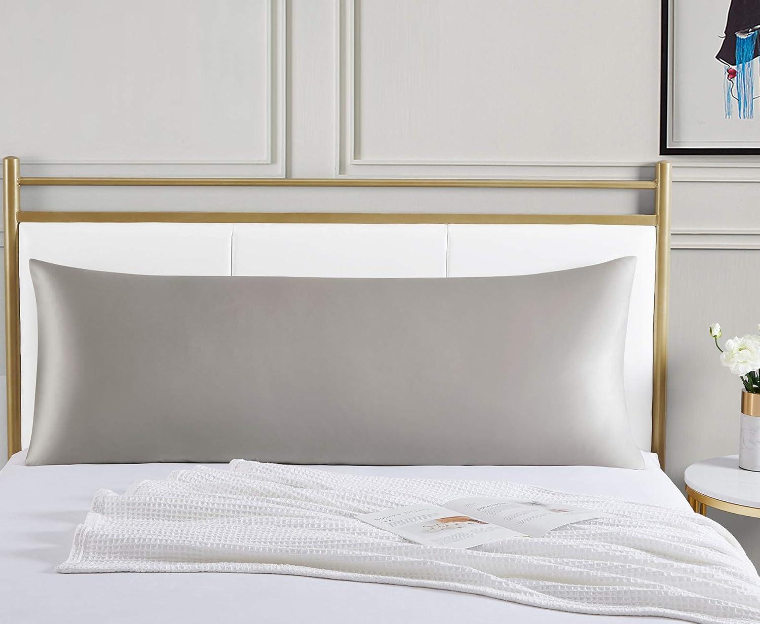 Mellanni Mulberry Silk Collection 19 Momme Light Gray Silk Pillowcase, Body 20"x54"