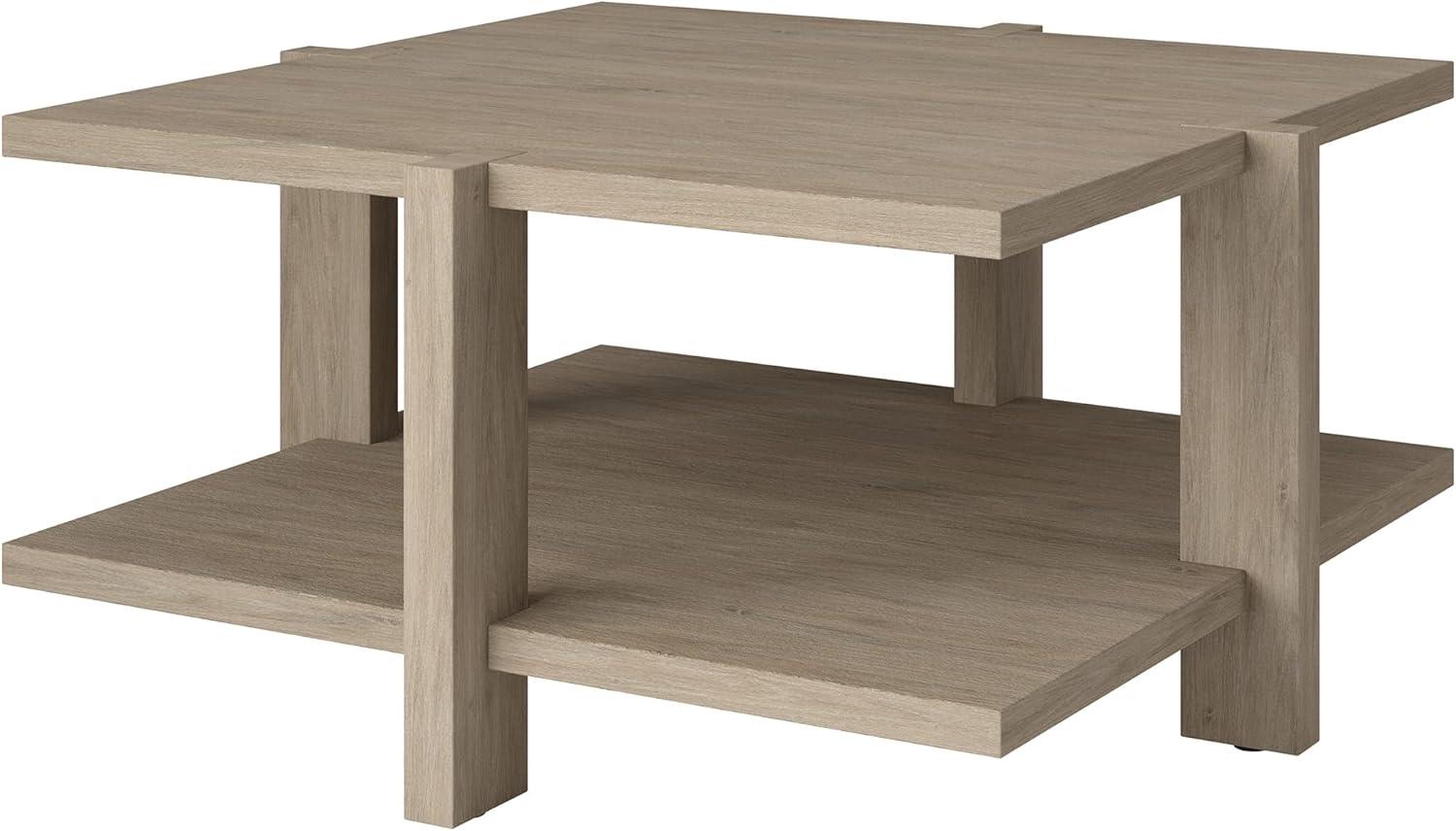 Scandinavian-Inspired Antiqued Gray Oak Square Coffee Table with Storage