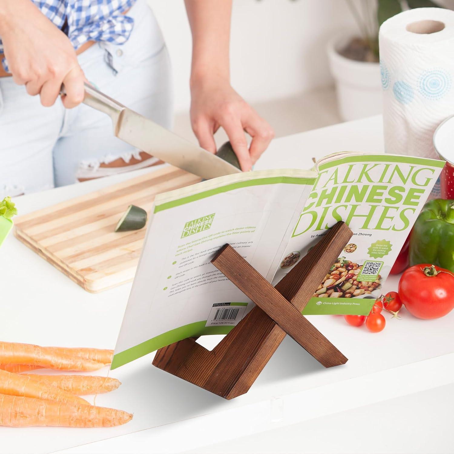 Rustic Brown Solid Wood Adjustable Cookbook Stand Holder