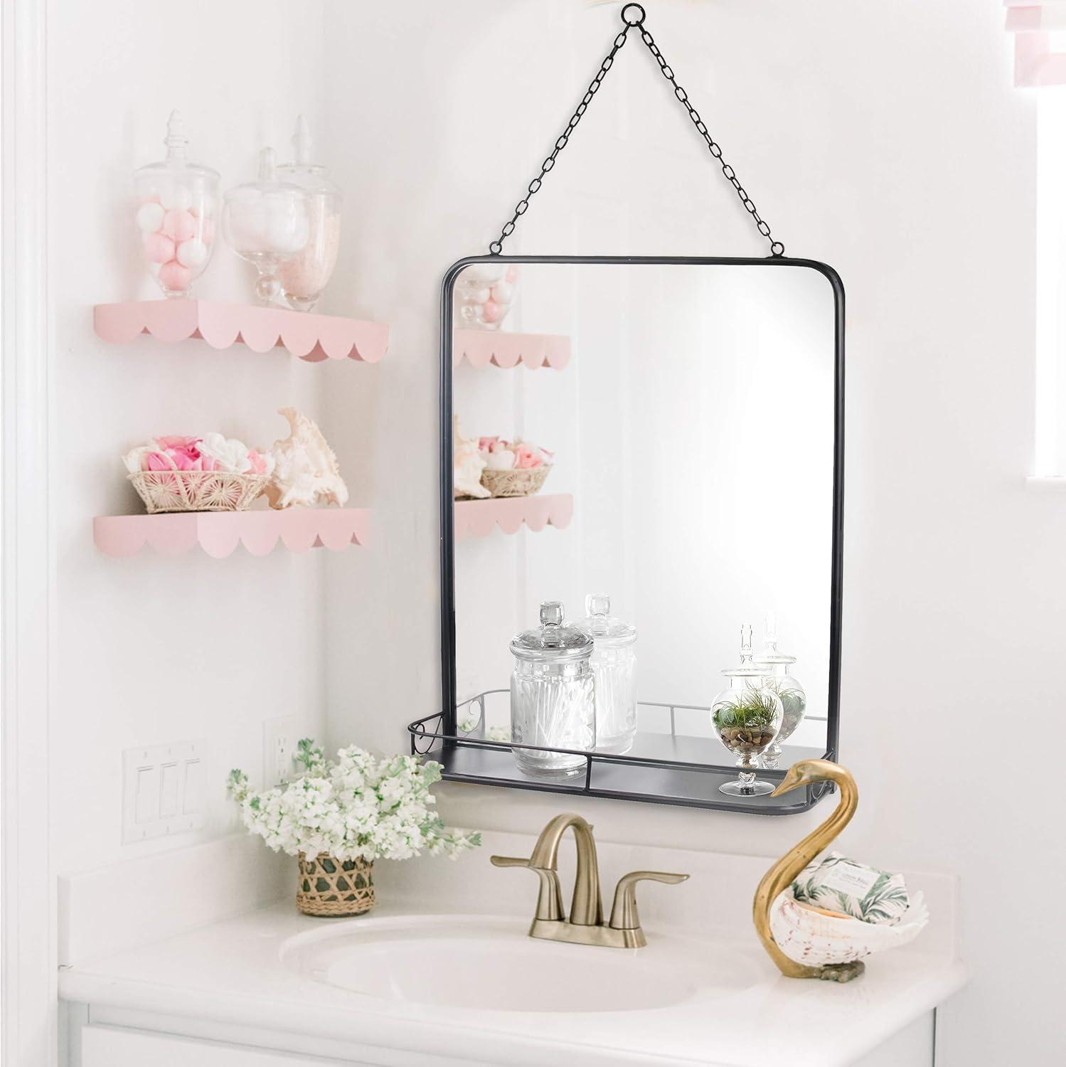 Gisberto Metal Flat Wall Mirror with Shelves