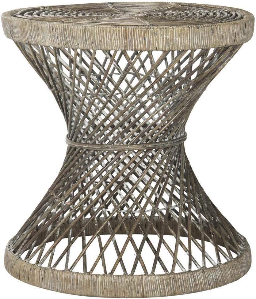 SAFAVIEH Grimson Round Small Bowed Wicker Accent Table, Grey