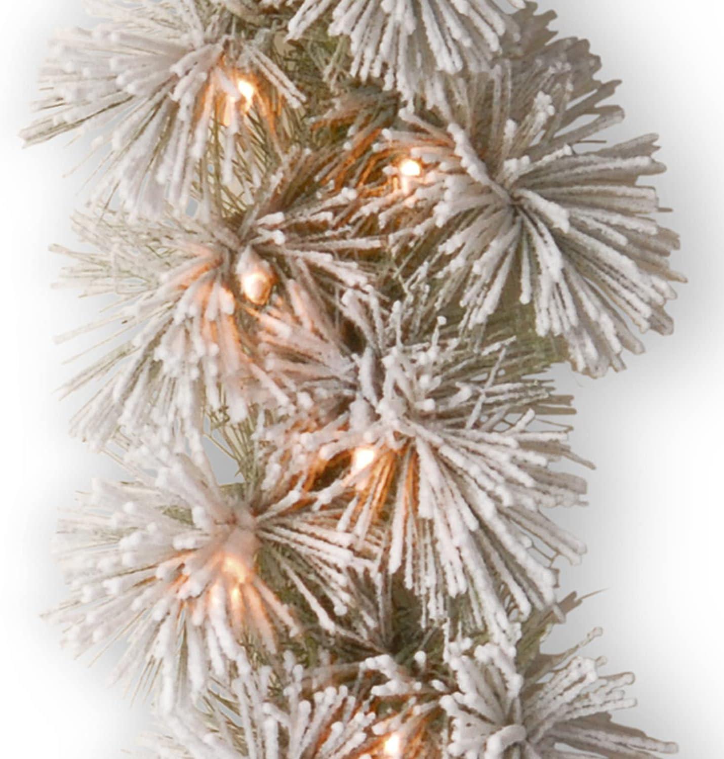 9' Prelit Snowy Bristle Pine Garland Clear Lights - National Tree Company