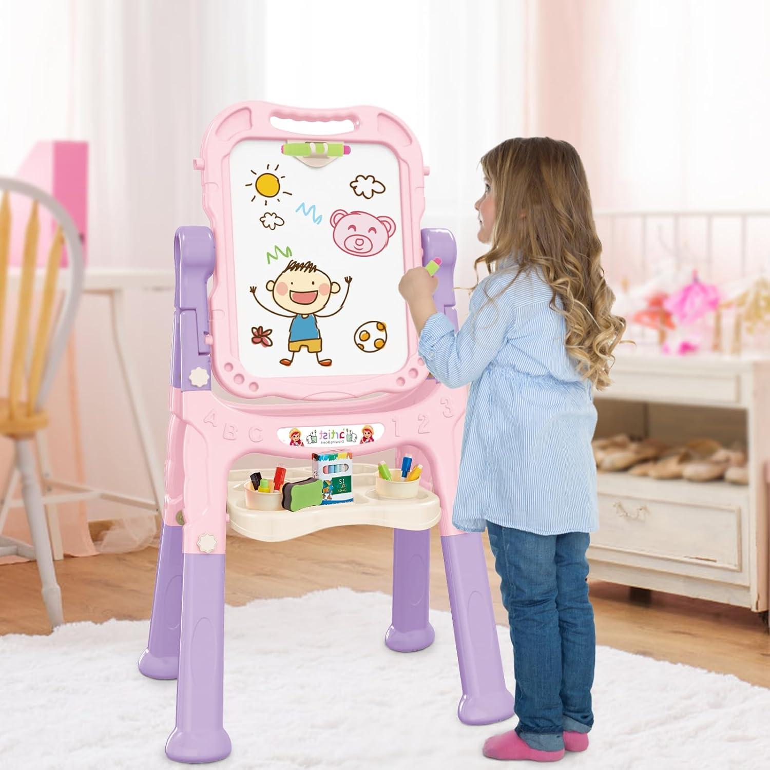 Pink Adjustable Freestanding Double-Sided Magnetic Art Easel