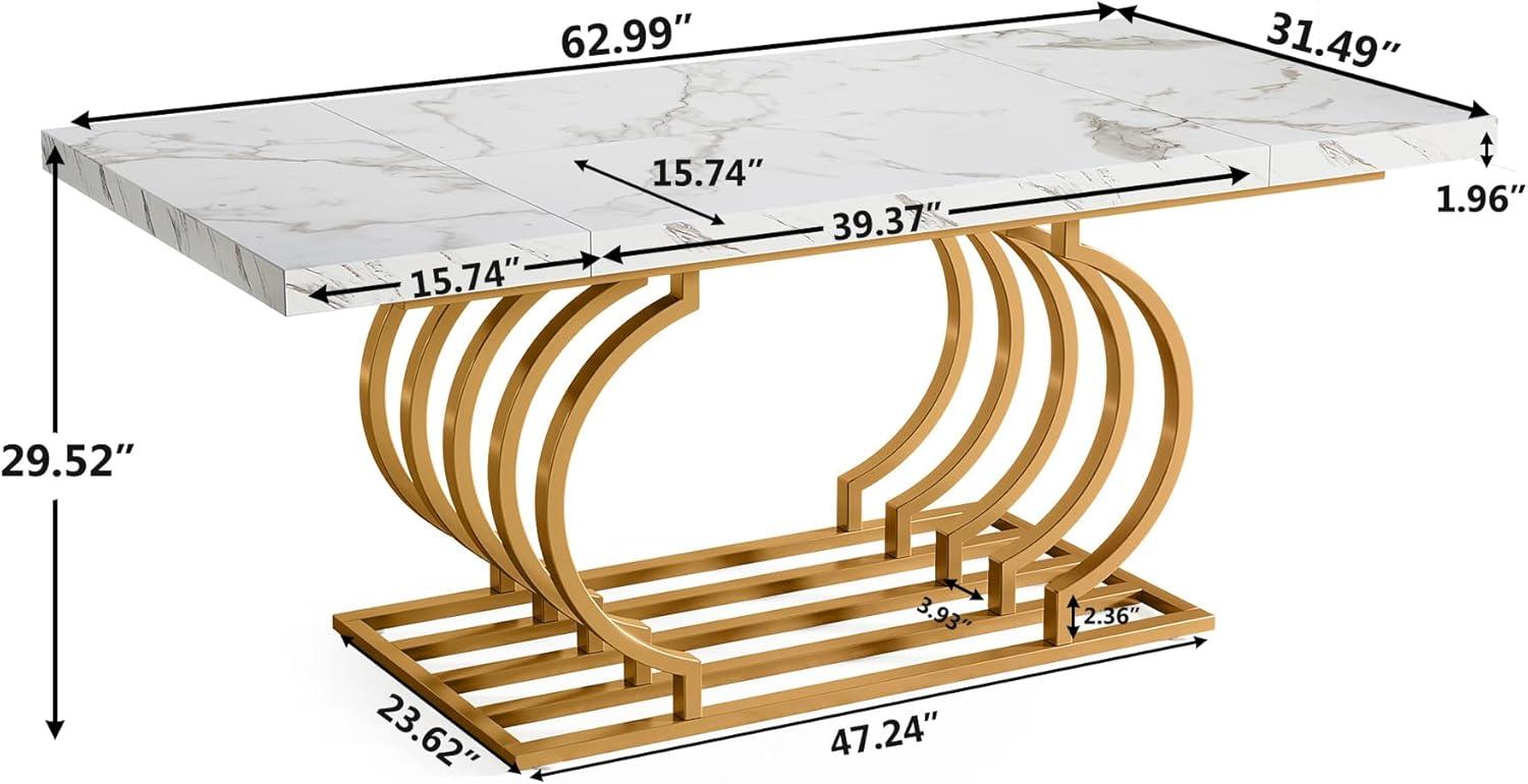 Tribesigns 63 inch Modern Office Desk, Large Executive Desk Computer Desk with Gold Metal Frame, White & Gold