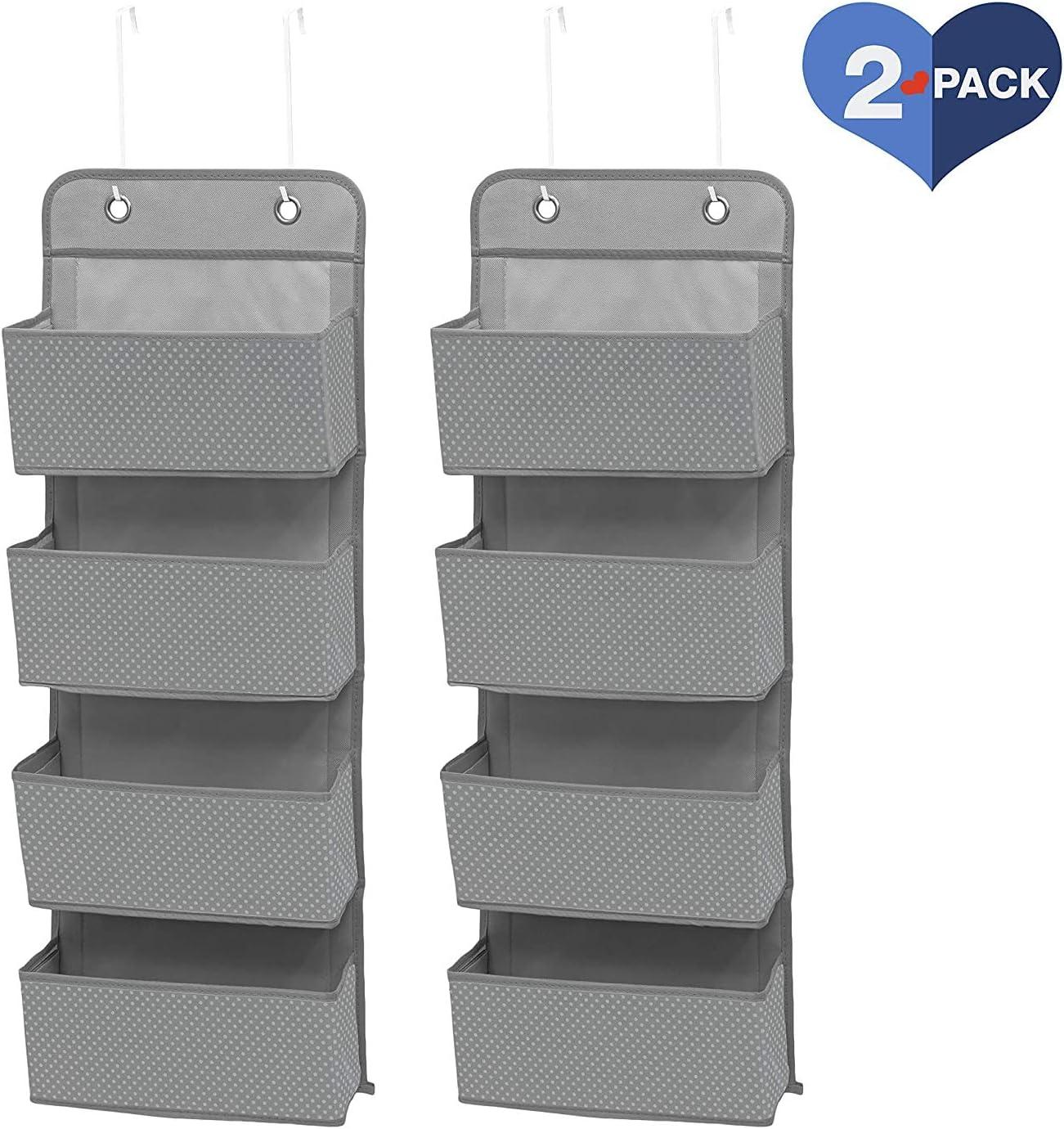 Delta Children 4 Pocket Over The Door Hanging Organizer - 2 Pack, Easy Storage/Organization Solution - Versatile and Accessible in Any Room in the House, Dove Grey