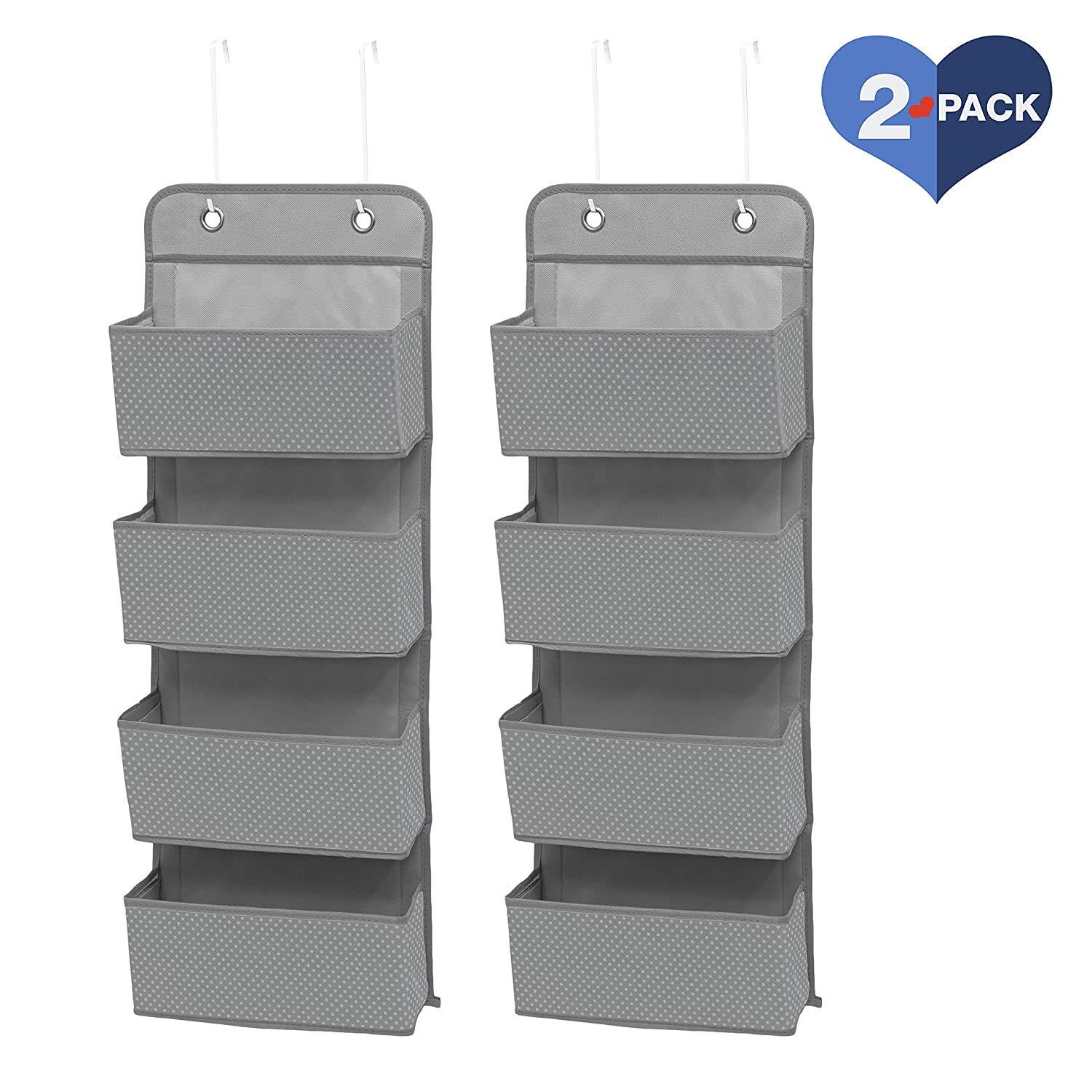 Delta Children 4 Pocket Over The Door Hanging Organizer - 2 Pack, Easy Storage/Organization Solution - Versatile and Accessible in Any Room in the House, Dove Grey