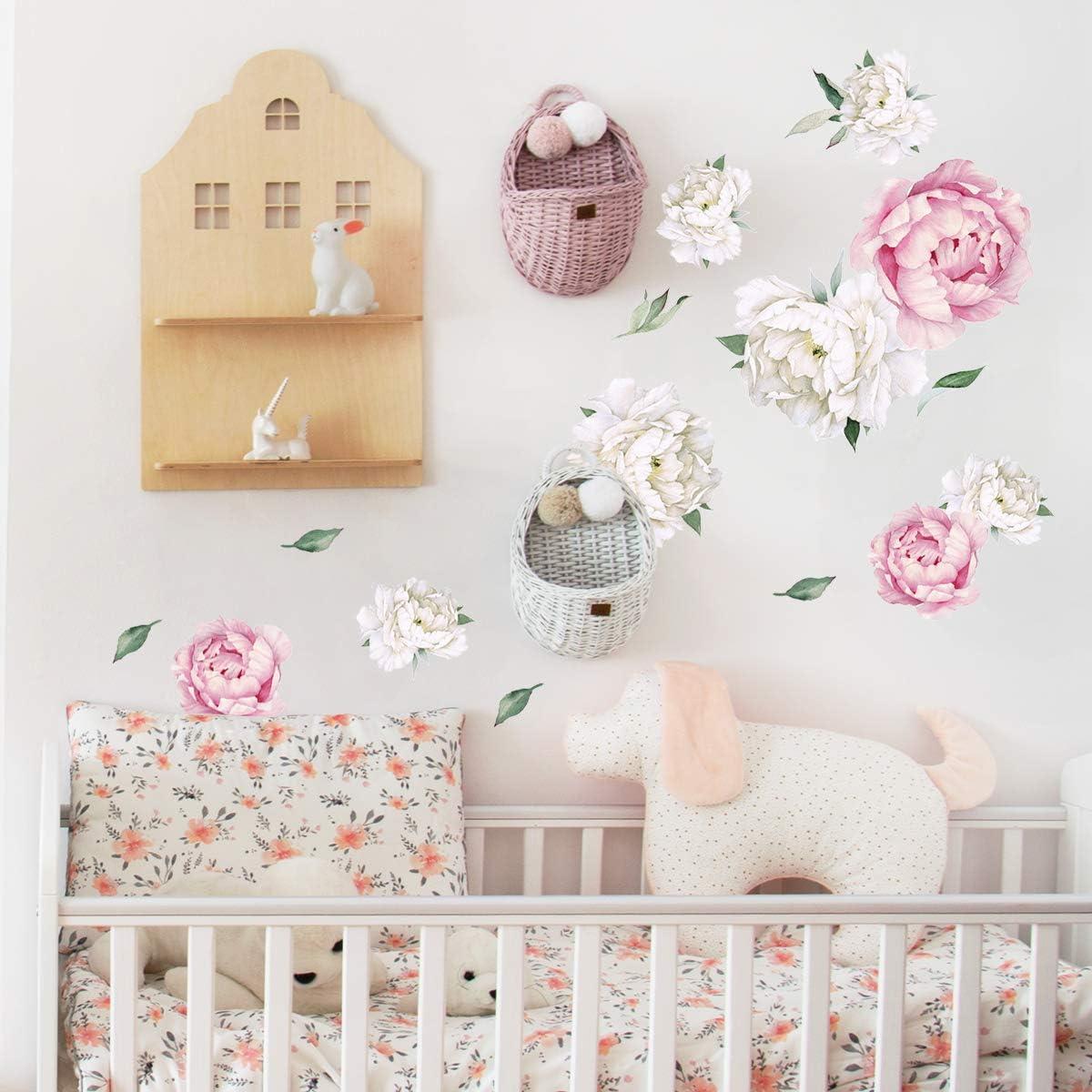 mveomtd Decals Watercolor) Flowers And Peony Peony ( Watercolor White Decor Wall Wall Sticker Wall decals Wall art stickers Peel and stick decals