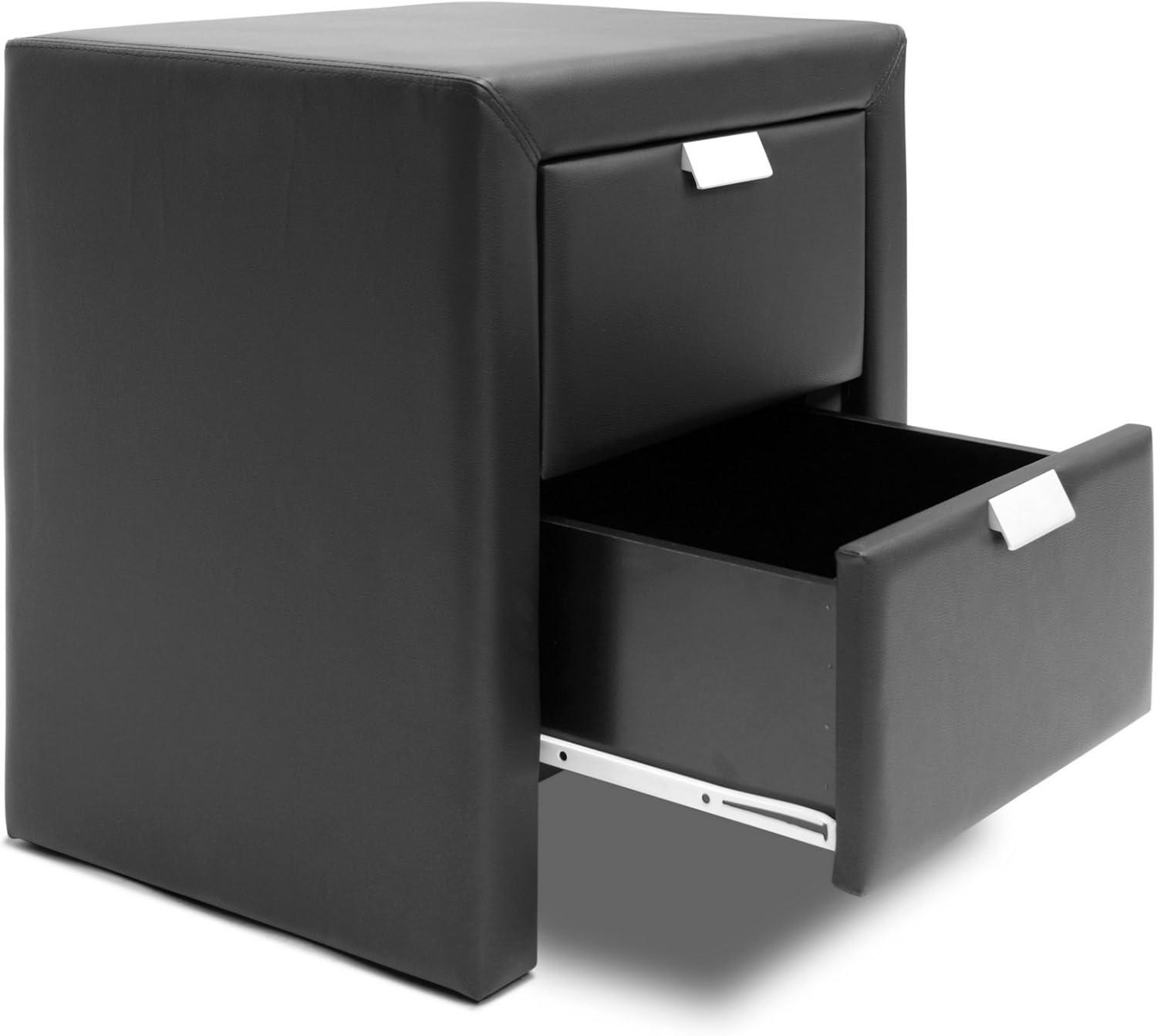 Baxton Studio Frey Upholstered Modern Nightstand Black: Faux Leather, Wood Frame, Bedside Table with Anti-Tip Hardware