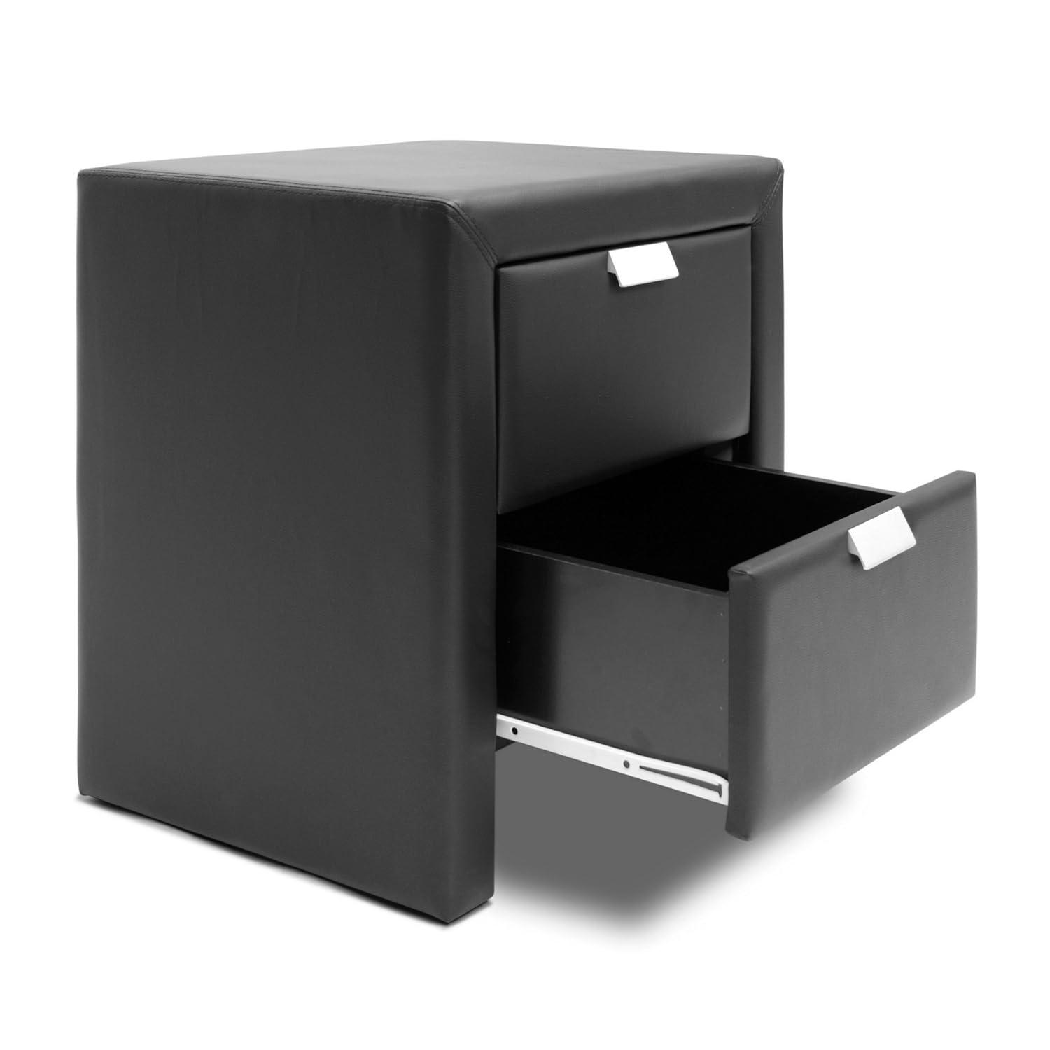 Baxton Studio Frey Upholstered Modern Nightstand Black: Faux Leather, Wood Frame, Bedside Table with Anti-Tip Hardware
