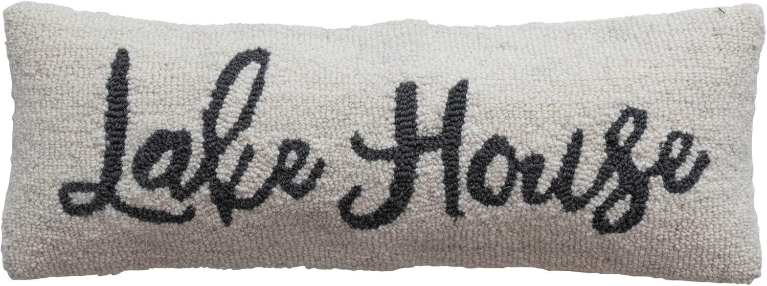 Cream and Charcoal Wool Cotton Lake House Lumbar Pillow