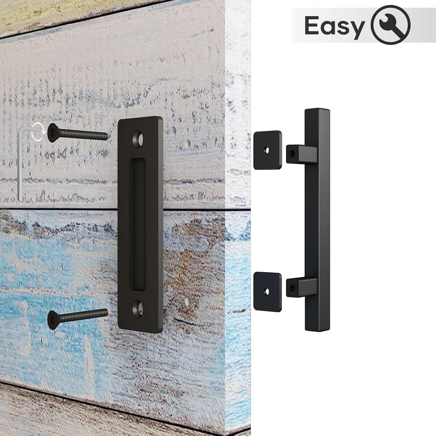 EaseLife 12" Sliding Barn Door Handles and Pulls,Double Sided Hardware Set,Heavy Duty,Square,Rustic,Matte Black Powder Coated Finish,Easy Install 1 Black