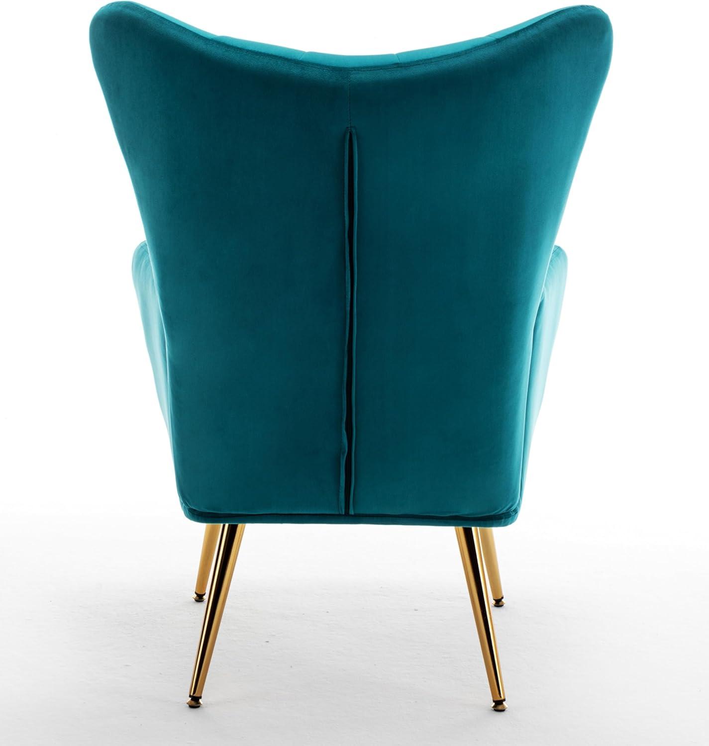 Modern Chic Mid-Century Velvet Accent Armchair for Living Room, Bedroom, or Home Office, Button-Tufted Wingback Design with Gold Flared Legs, Dark Teal