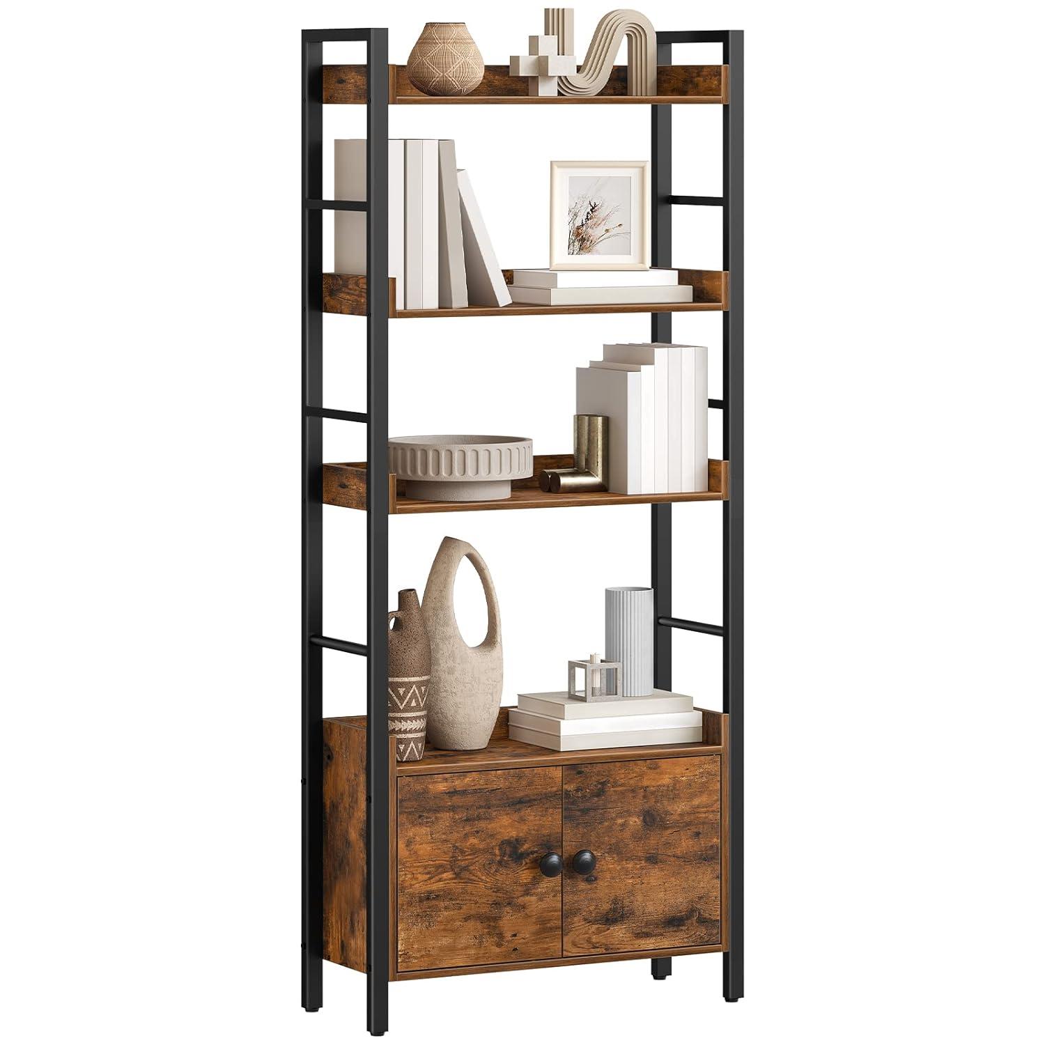 HOOBRO 4-tier Bookshelf with Doors and Storage Shelves & Reviews | Wayfair