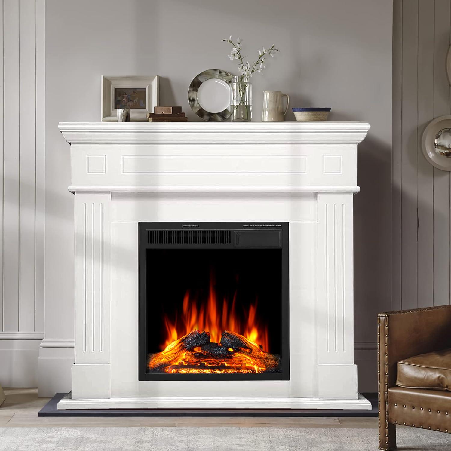 R.W.FLAME 43” Electric Fireplace Mantel, Freestanding Electric Fireplace, Remote Control, Adjustable LED Flame, PEARLWHITE
