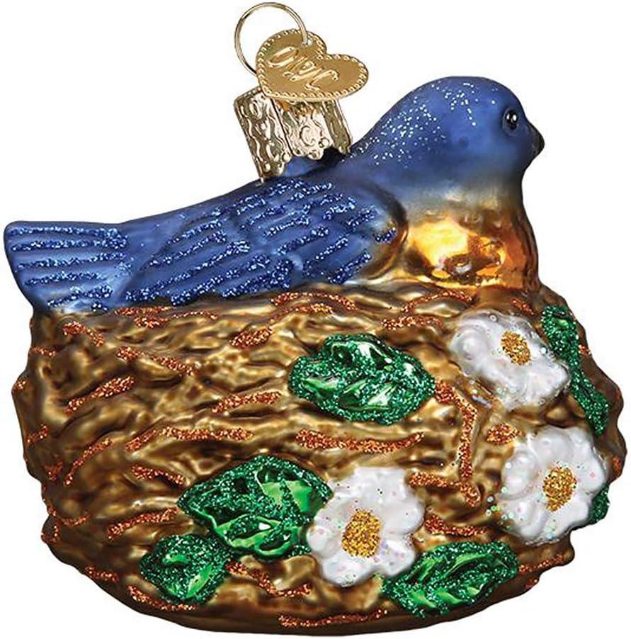 Handcrafted Glass Bird in Nest Christmas Tree Topper