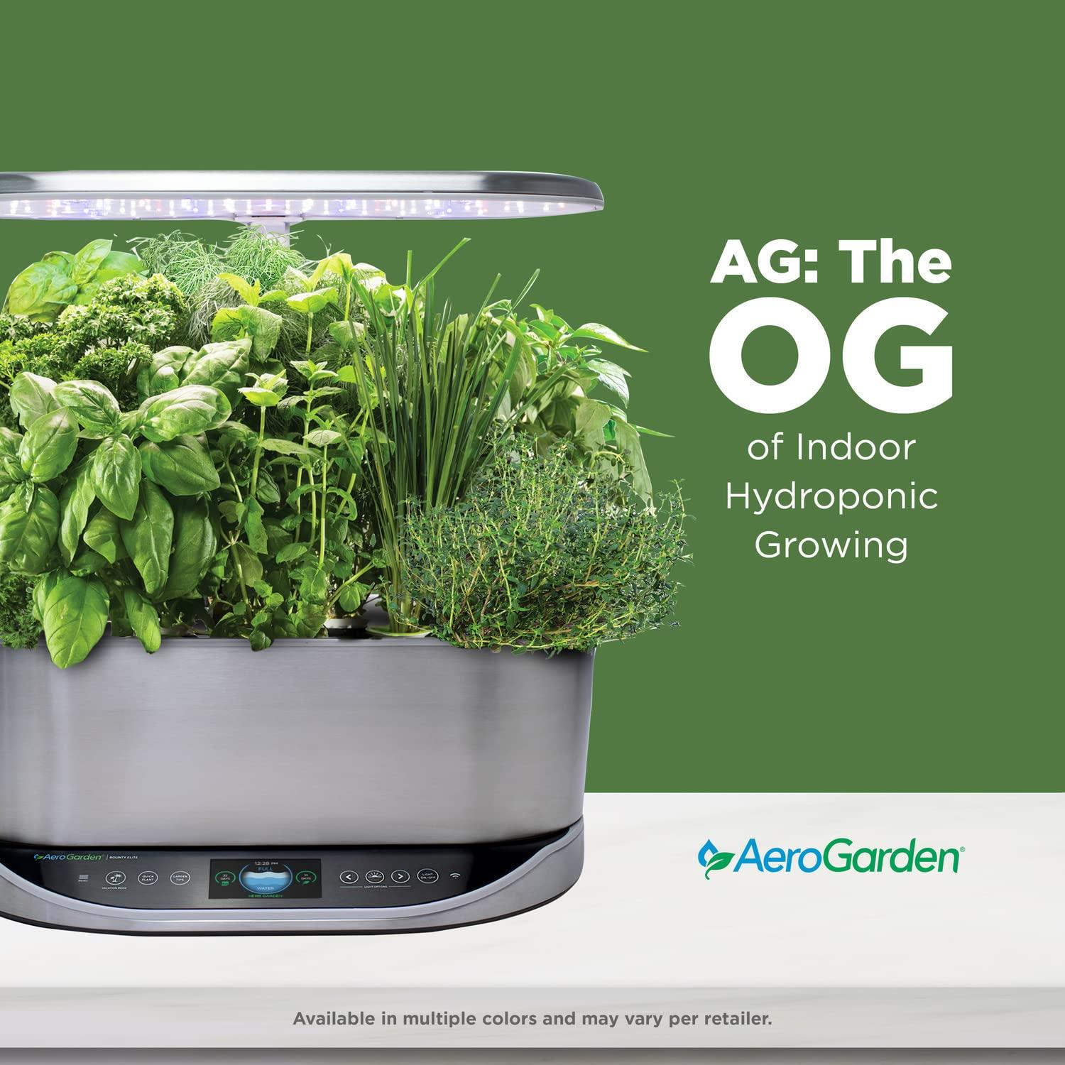 AeroGarden Bounty Elite - Jardín Interior con Luz de Cultivo LED, Acero Inoxidable Platino