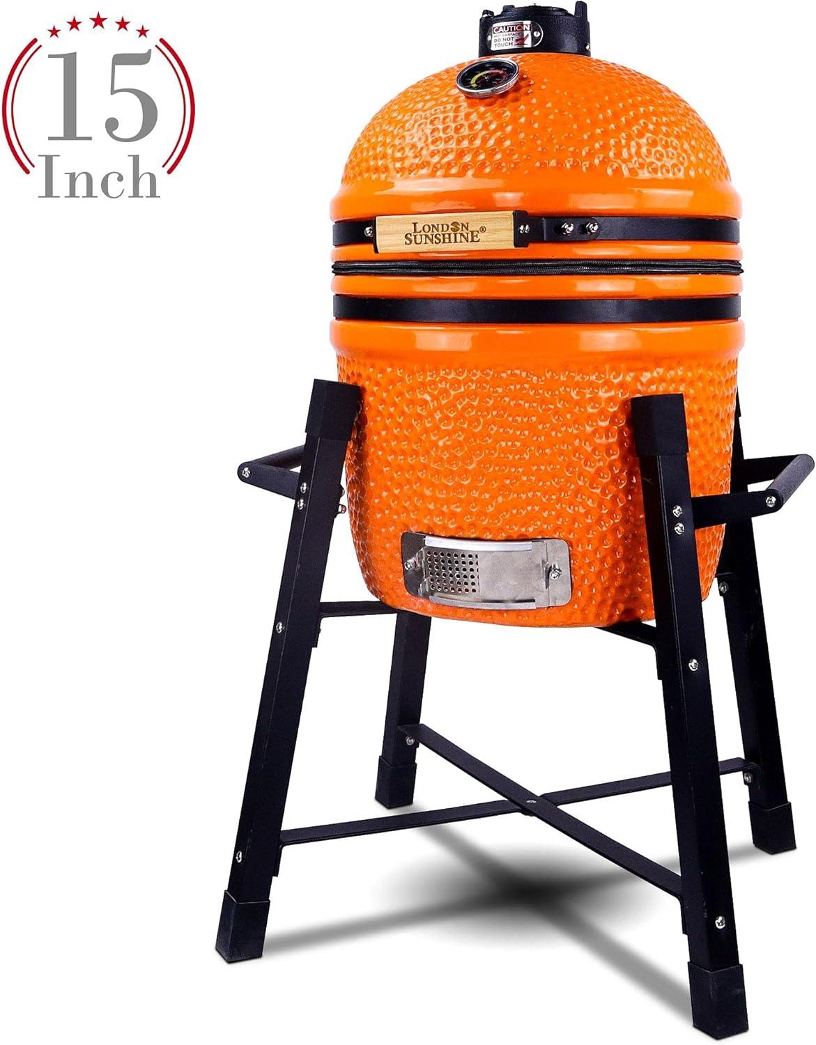 London Sunshine Ceramic Kamado Charcoal BBQ Grill -The Junior Series with Tall Stand (ORANGE)