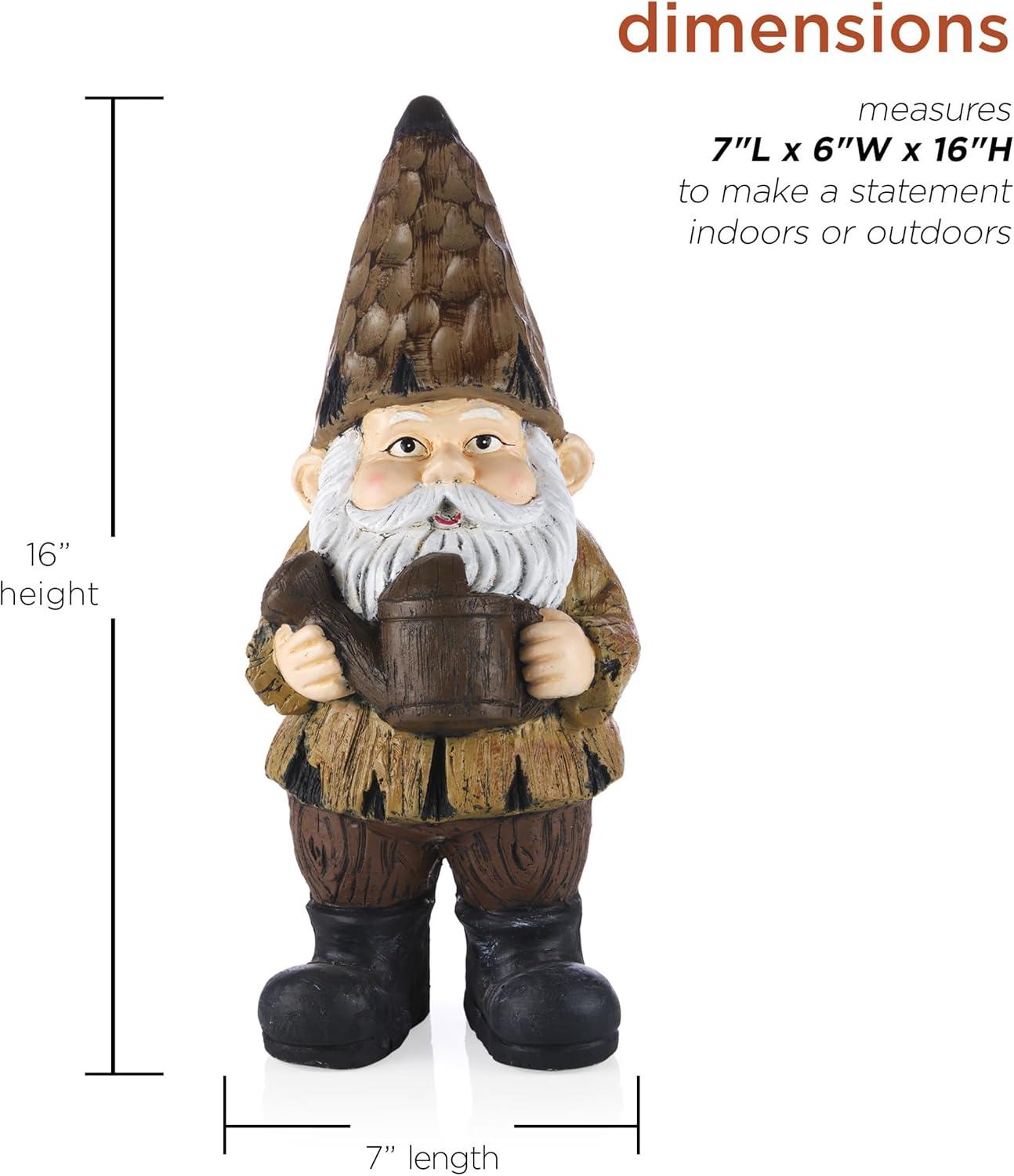 16" Magnesium Oxide Indoor/Outdoor Garden Gnome with Watering Can Statue Brown - Alpine Corporation