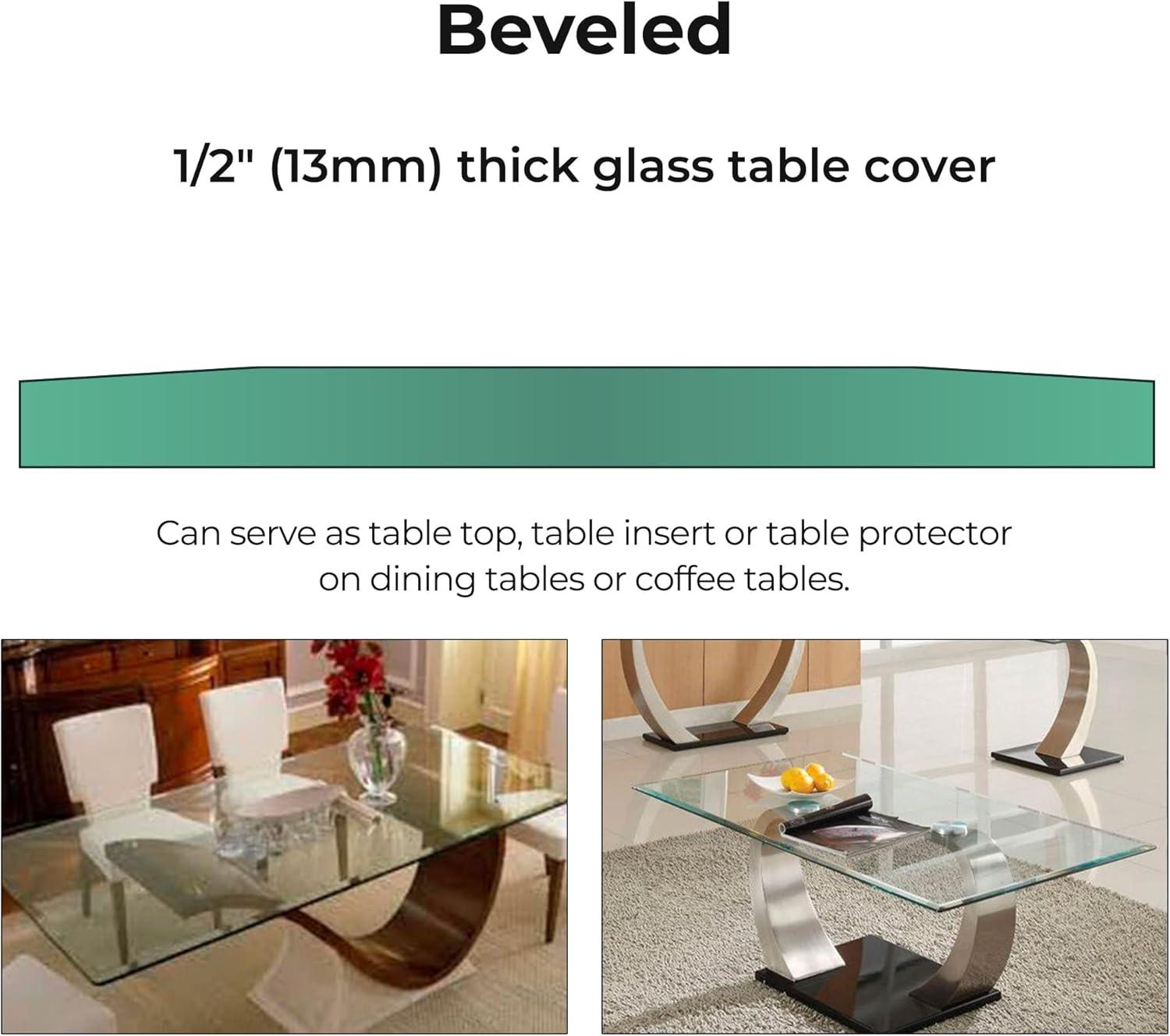 20 x 60 Inch Rectangle Glass Table Top 1/2 Inch Thick Clear Tempered Glass With Bevel Edge Polished Radius Corners