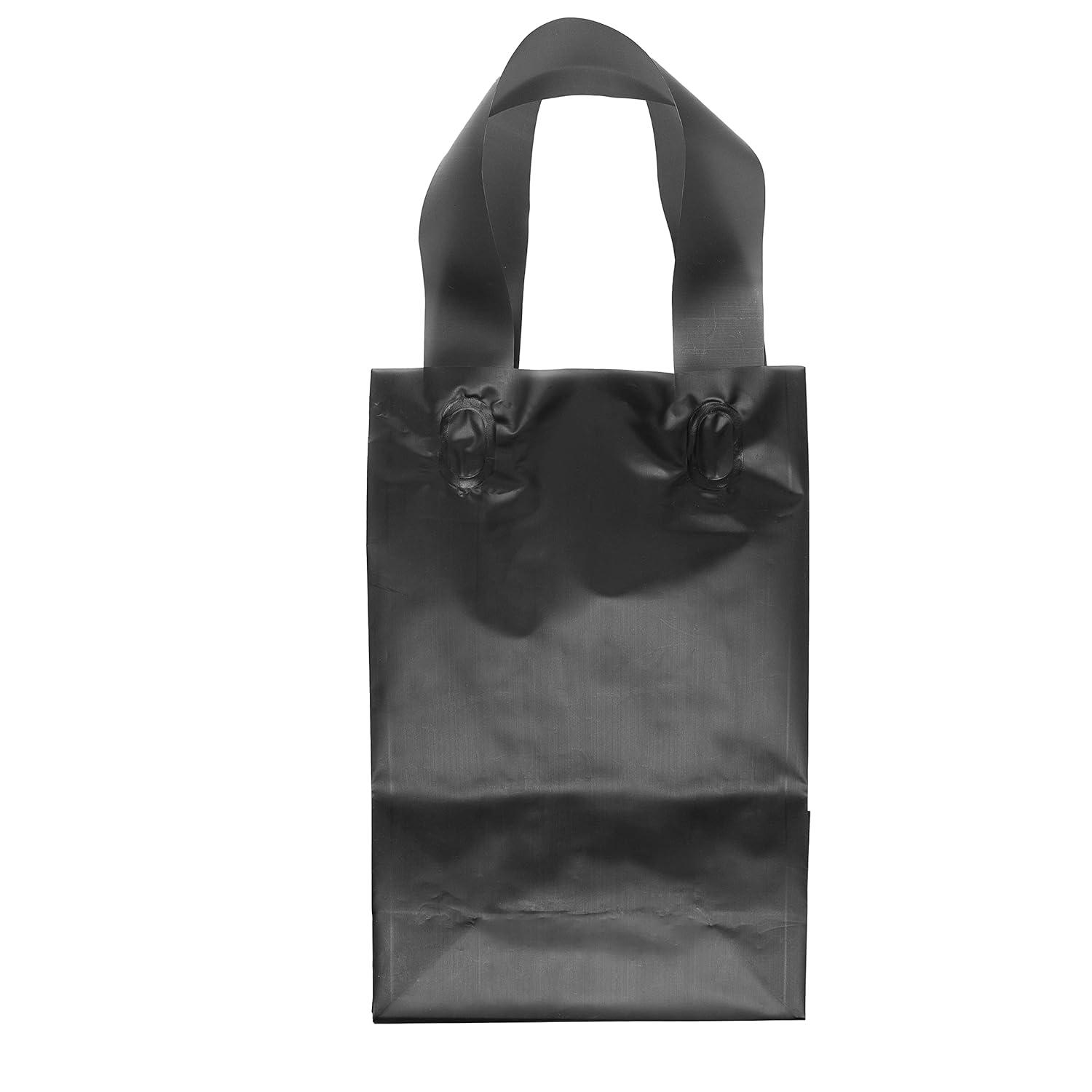 Black Frosted Plastic Gift Bags with Handles, 6x3x9 inches
